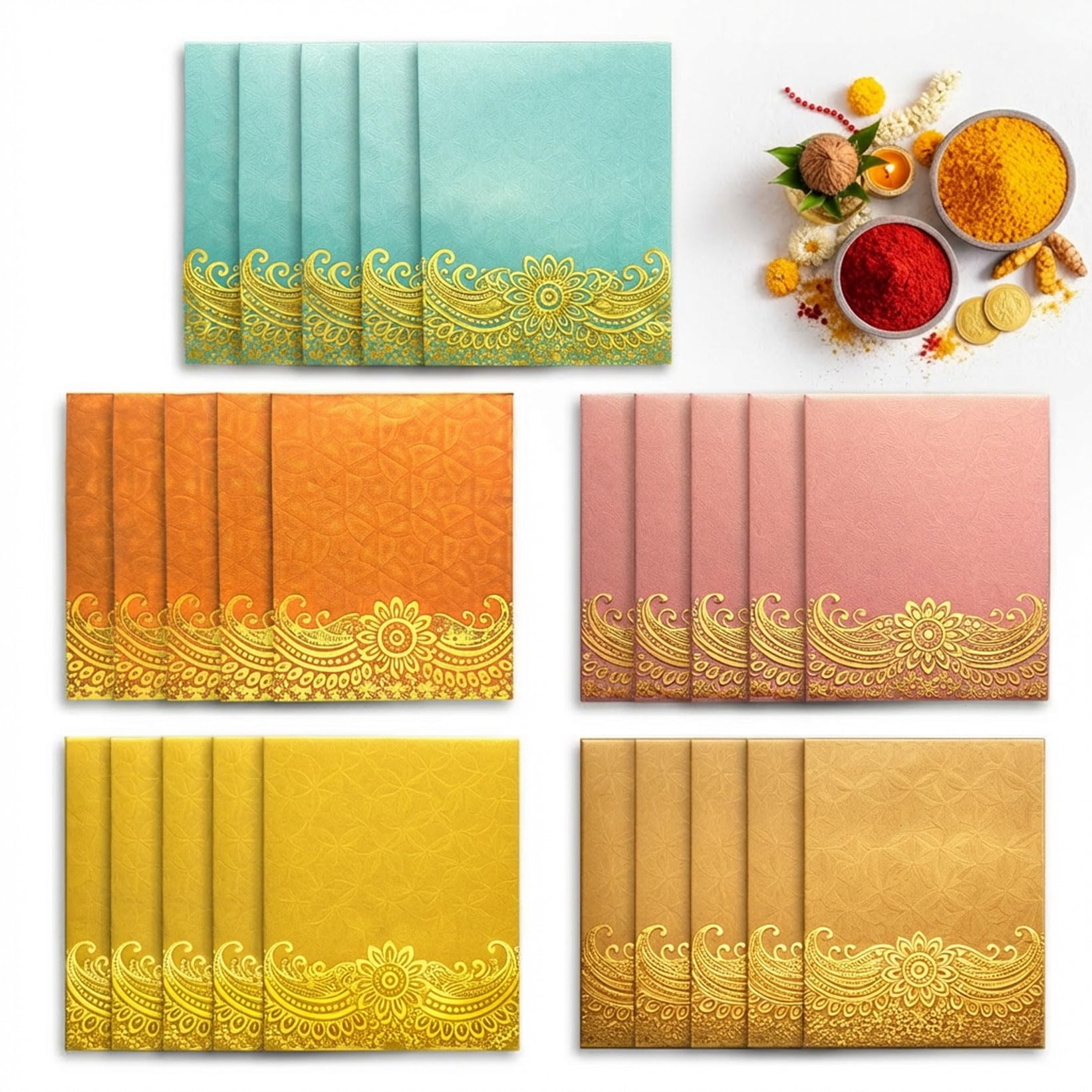 Money Gift Envelopes for Cash With Gold Foil Floral Design – Shagun Lifafa Mini Envelop for Wedding, Birthday & Festival Gifting | Pocket Size 85 mm × 110 mm, 5 Colors, Each 5 PCS (Pack of 25)-image-12