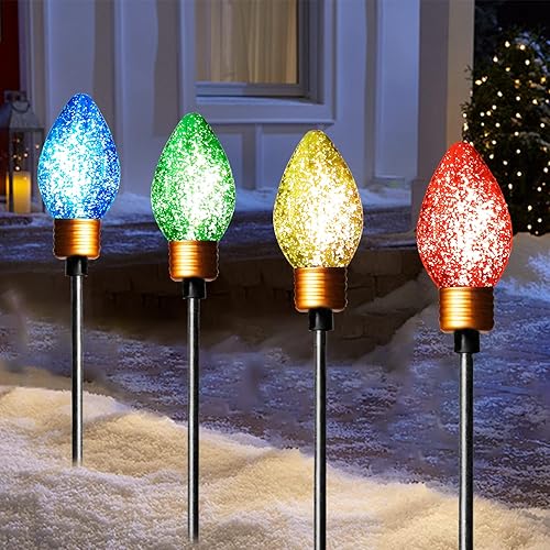 PEIDUO - Paquete de 4 lámparas de Navidad para caminos con 40 bombillas LED para la decoración de las luces de Navidad en patios exteriores y