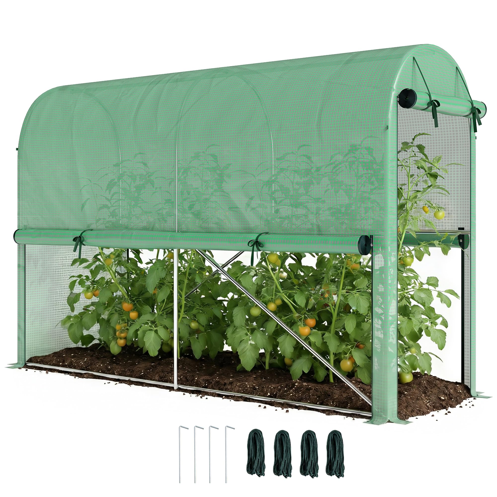 Outsunny Serra da giardino 3m² Serra per pomodori dim. 3 x 1 x 2 H m Porta con cerniera a discesa 2 lati arrotolabili in acciaio PE ad alta densità verde
