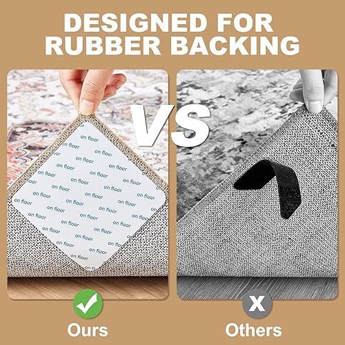 Miniatura 4 de Cinta para alfombras para suelos de madera dura, 12 unidades antideslizantes para alfombras de suelo de madera, calcomanías para alfombras de área