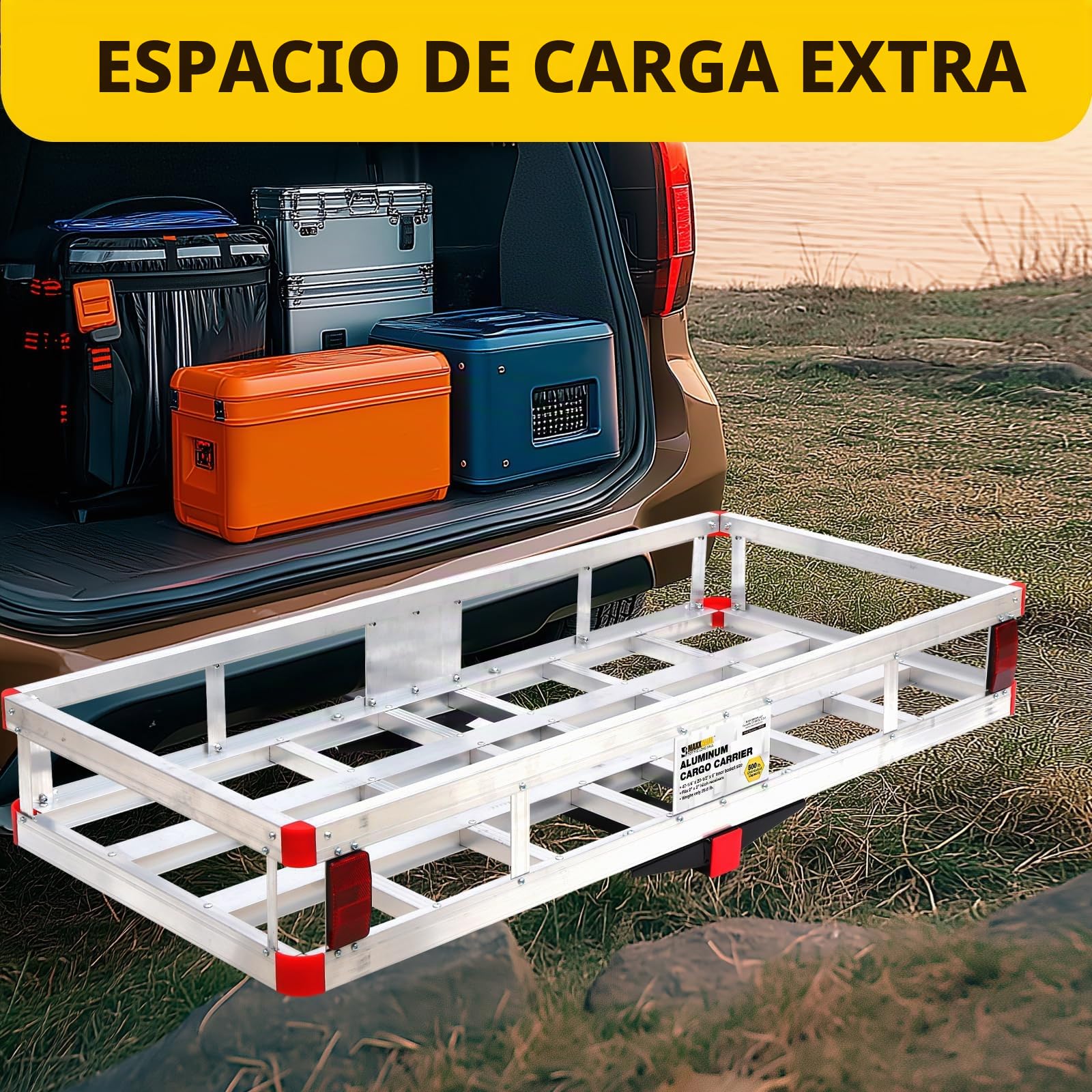 MaxxHaul 50881 - Transportador de Carga de Aluminio con Tensor de Enganche, Soporte de Enganche de Remolque para caravanas, Camiones, SUV, Furgonetas, automóviles con Receptor de Enganche de 2