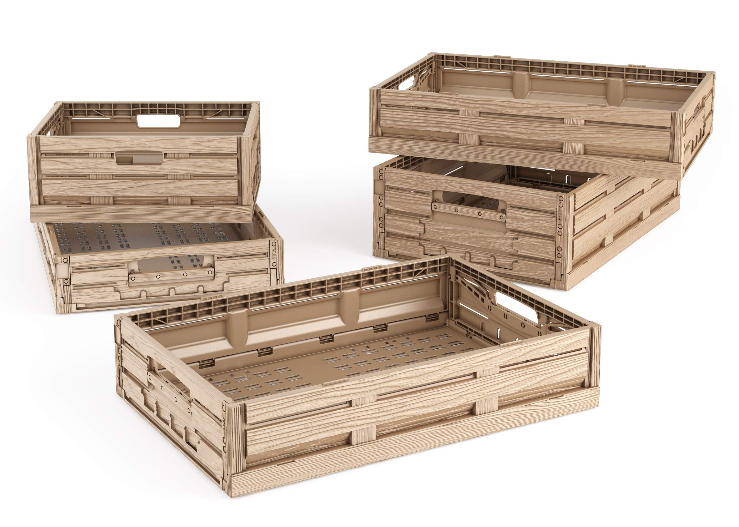 10x Faltbox im Holzdesign 40x30x16 * Klappbox für Obst, Gemüse * Obstkiste Gemüsekiste Holz Optik