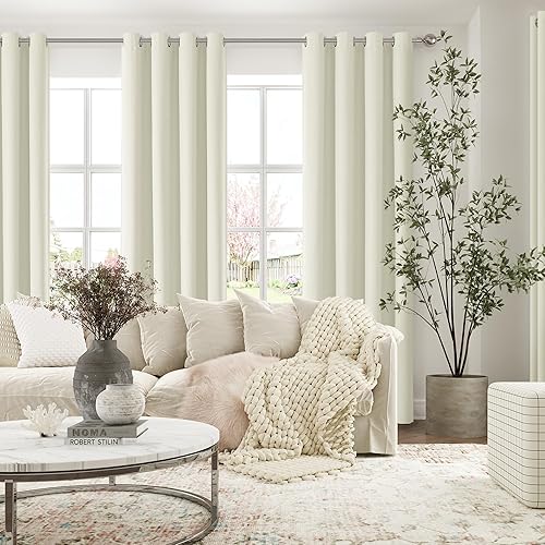 Miniatura 20 de ChrisDowa Cortinas 100% opacas de abedul liso de 96 pulgadas de largo, 2 paneles para dormitorio, sala de estar, oscurecimiento de la habitación de