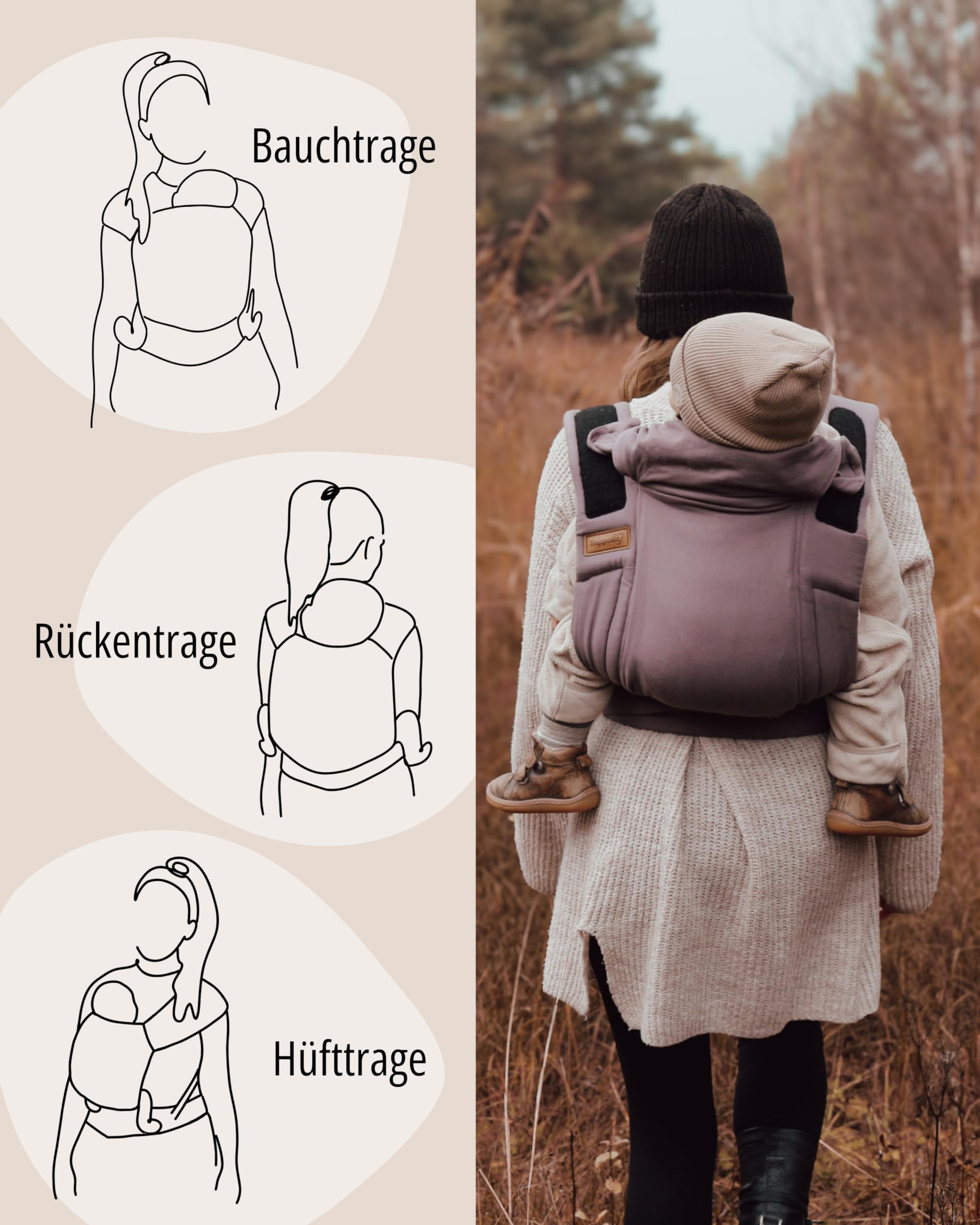 Hoppediz Babytrage Bondolino b.pure Bauchtrage Hüfttrage Rückentrage ab Geburt Elba