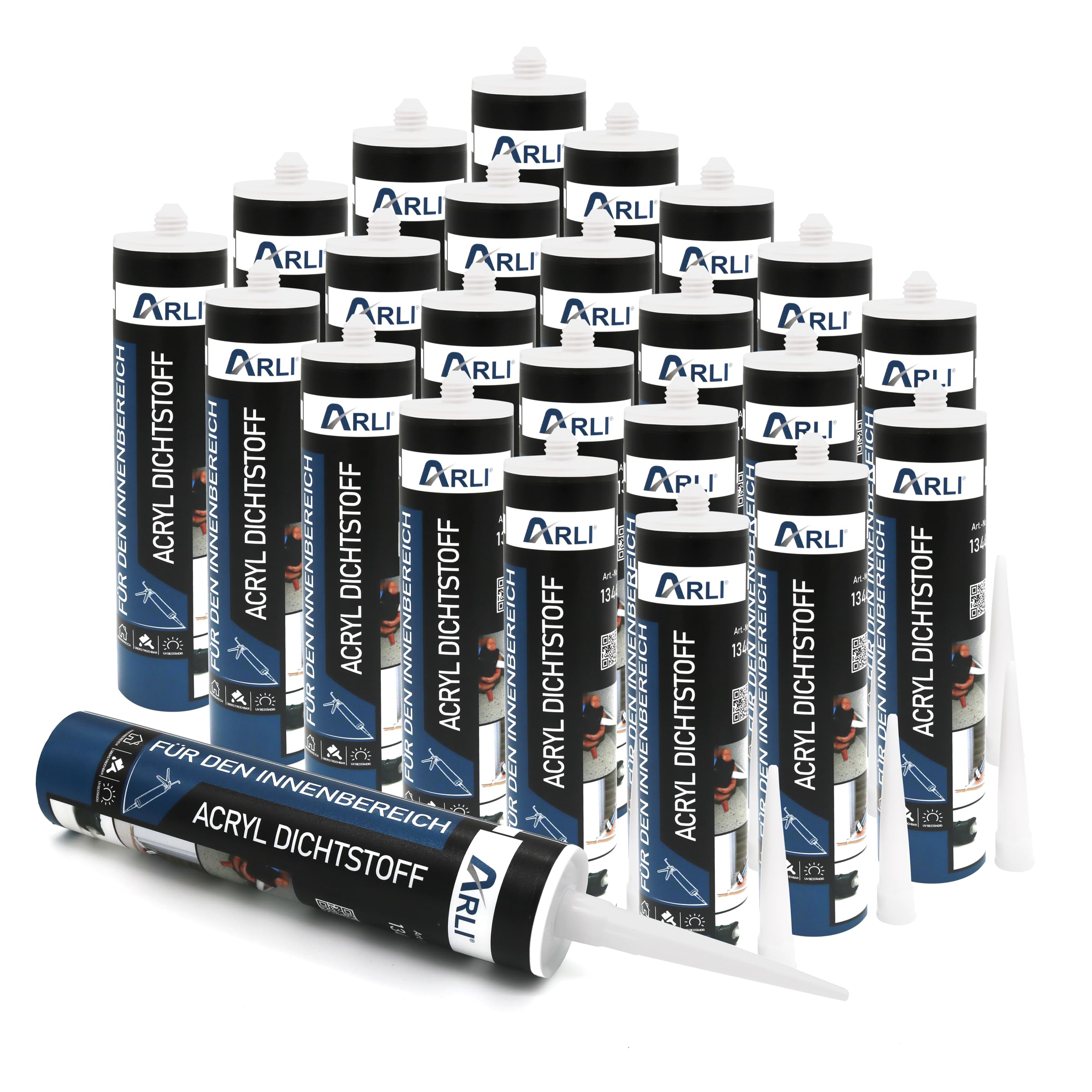 24x ARLI Acryl Maleracryl Dichtstoff 310ml weiß Universal Bauacryl Fugenmasse überstreichbar für Anschlussfugen Fugen Risse Fenster Türen Putz Beton Holz Wand Dichtmasse innen außen (24 Kartuschen)