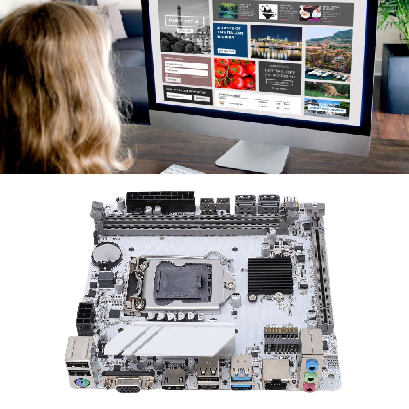 Elprico Scheda Madre H510-ITXFF LGA 1200 ITX, Scheda Madre Desktop DDR4 CIE 3.0 X16 a Doppio Canale per Generazione 10/11, Supporto Realtek 8111H Gigabit Ethernet, Slot M.2, 4 X Serial