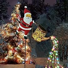 Solar Christmas Solar Santa Claus Watering Jar Light Vintage Metal Garden Decoration Solar Kettle Light for Patio Pass Christmas Gift Outdoor