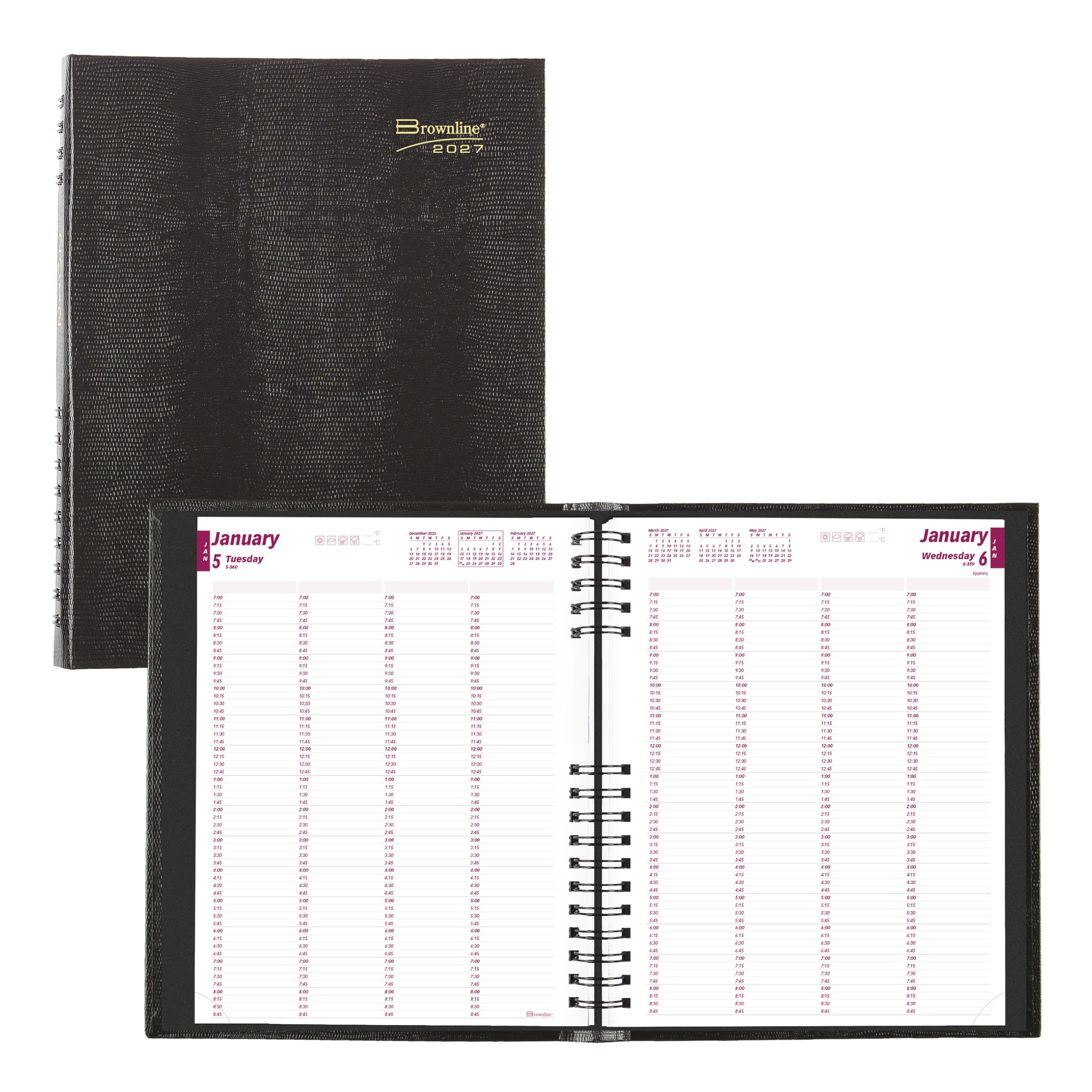 Brownline® CoilPro™ Agenda giornaliera professionale 2027, agenda per quattro persone, 12 mesi, da gennaio a dicembre, rilegatura a doppio filo, 28 x 21,6 cm, nero (CB960C.BLK)