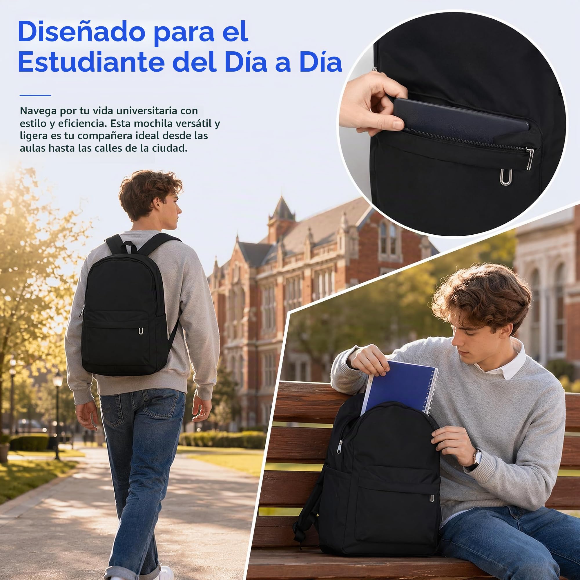 TSLBW Mochila para la Escuela Adolescentes Niños Mochila Casual para la Escuela Secundaria para Estudiantes Universitarios Bolsa de Deporte para viajes al aire libre Revista A4 IPad (negro)