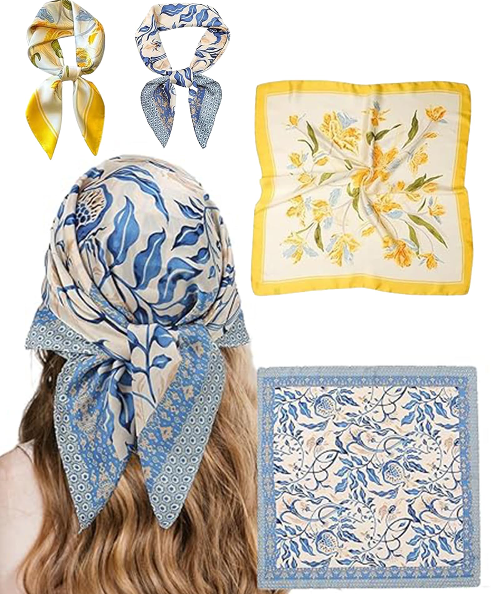 2PCS Bandanas for Women, Scarf for Women Stylish, Blue and Yellow Bandana, Soft Fabric Headband, Neck and Handbag Accessory, Elegant Accessories