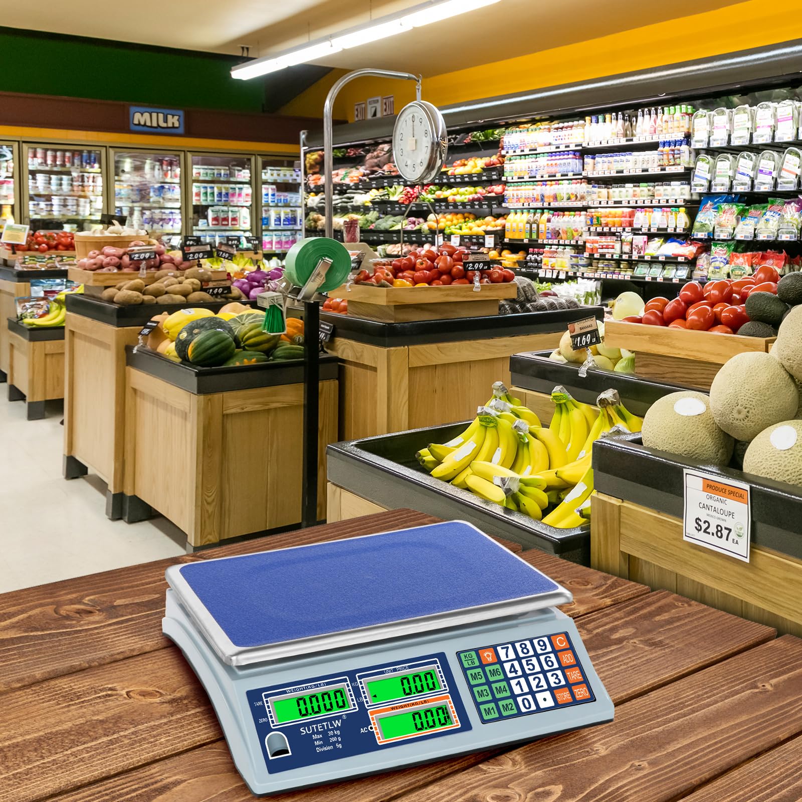 Balance de prix de 30 kg - Double écran LCD numérique avec plateforme en acier inoxydable - Rechargeable - Pour les marchés agricoles, les points de vente au détail, les magasins de viande