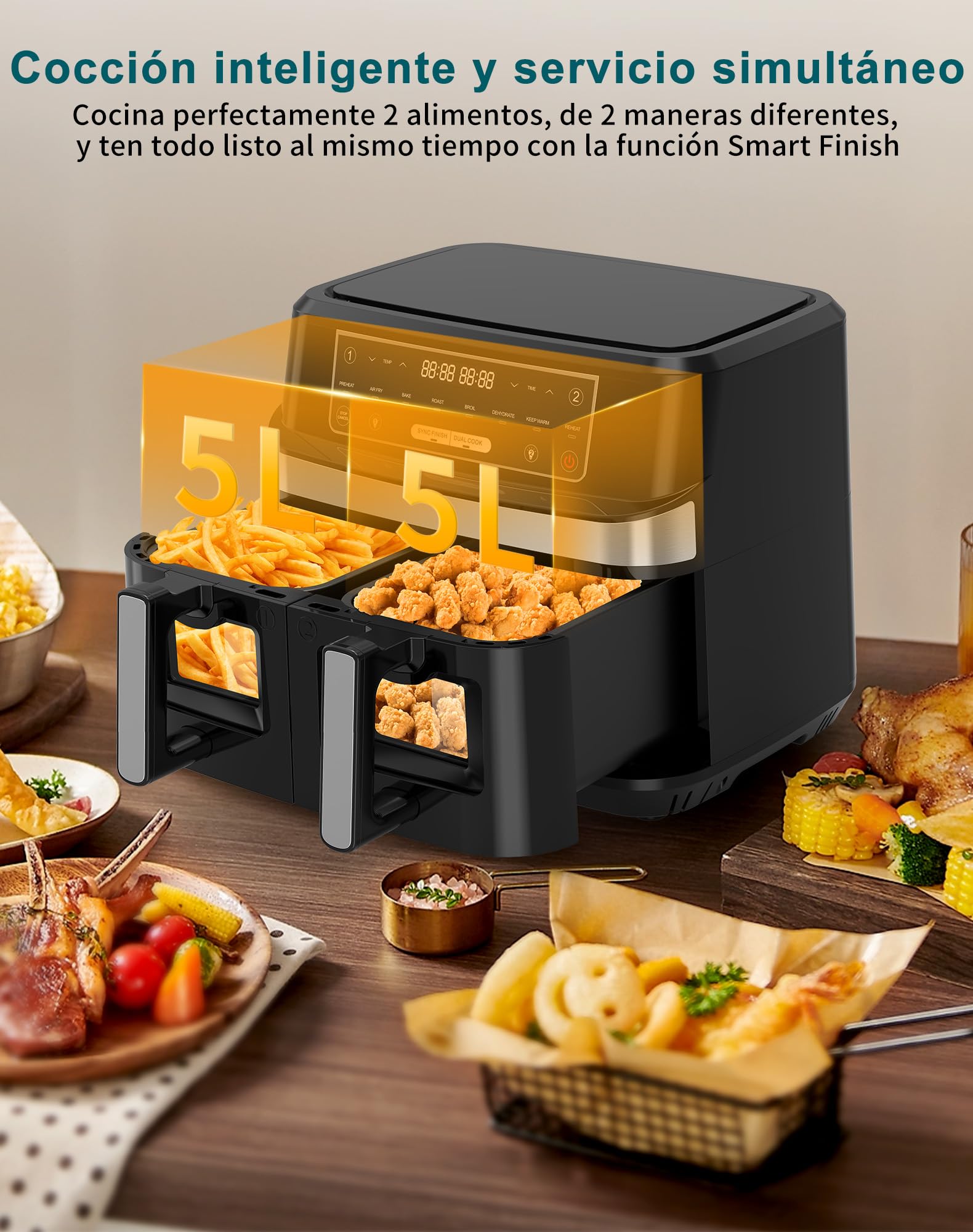 iceagle Luchtfriteuse dubbele mand - 11 liter XXL luchtfriteuse | Air Fryer, 6-in-1, led-touchscreen, 1700 W, recepten, gezonde maaltijden voor een groot gezin