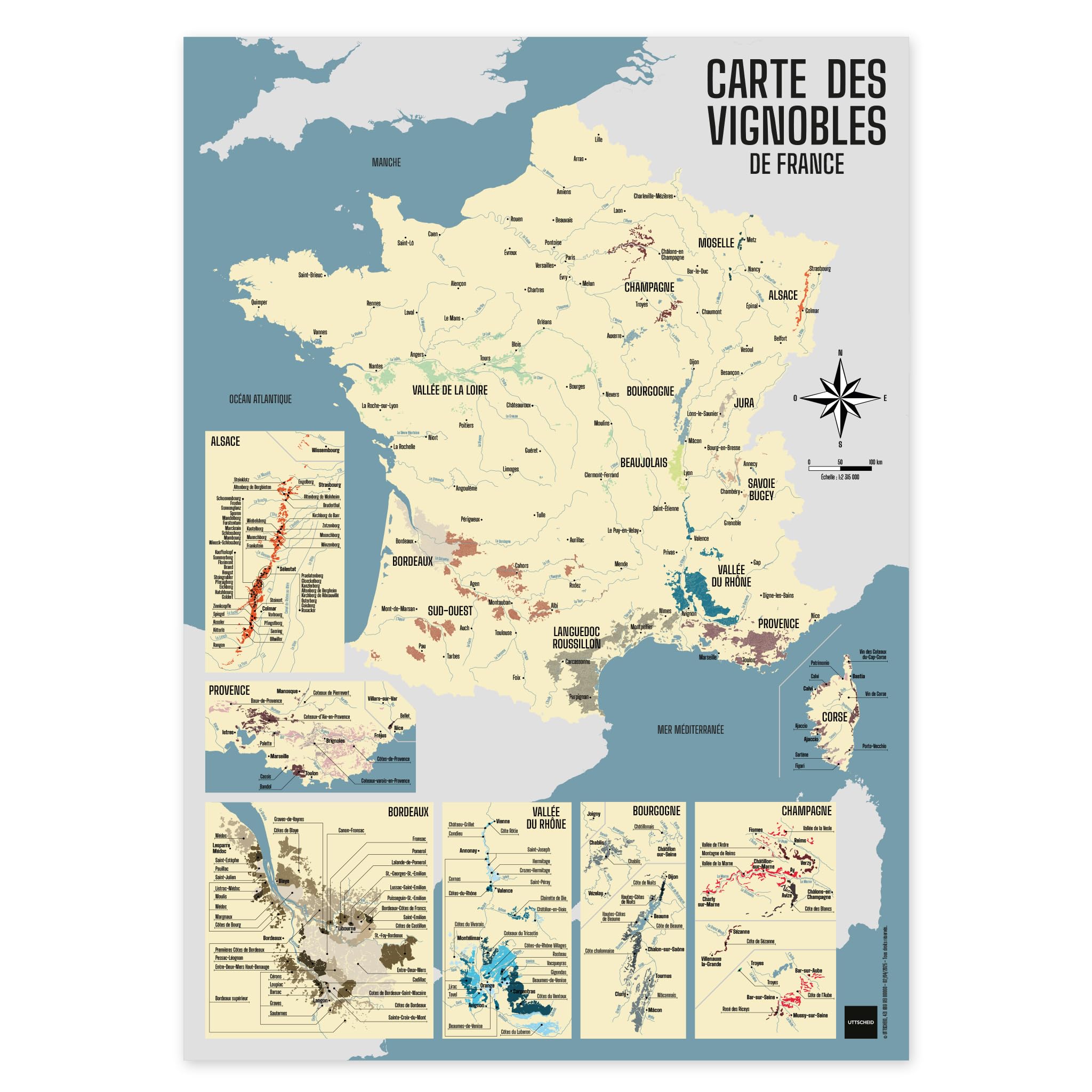 Carte des vins de France 2025 idée cadeau originale pour amateur d'œnologie et de vin