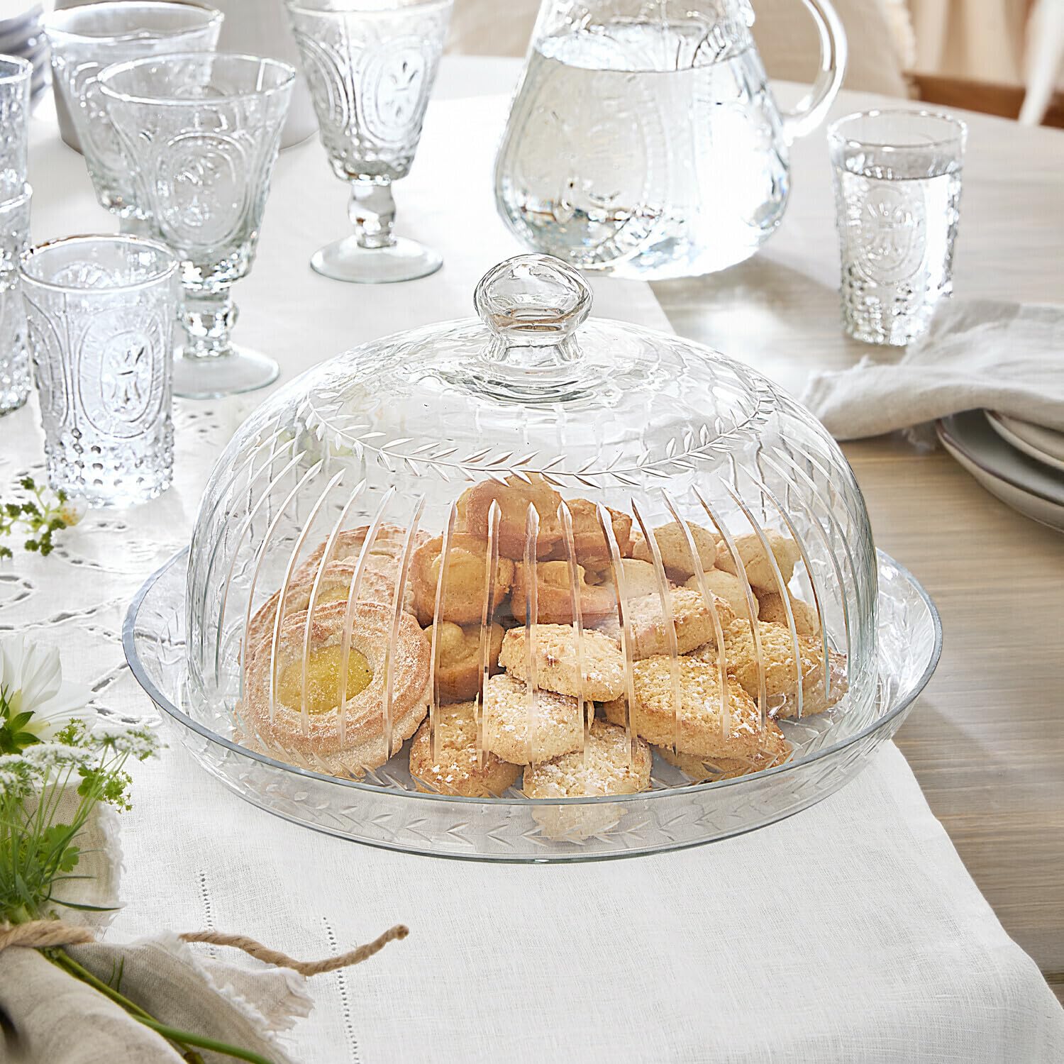 LOBERON Cloche en verre avec plateau Layla - verre - H/D env. 21/30 cm - transparent, transparent