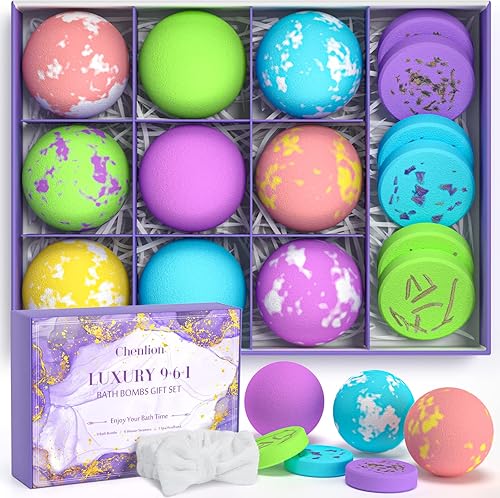 Set de regalo de bombas de baño para mujer, 9 bombas de baño + 6 vaporizadores de ducha + 1 diadema de spa, bombas de baño de burbujas orgánicas