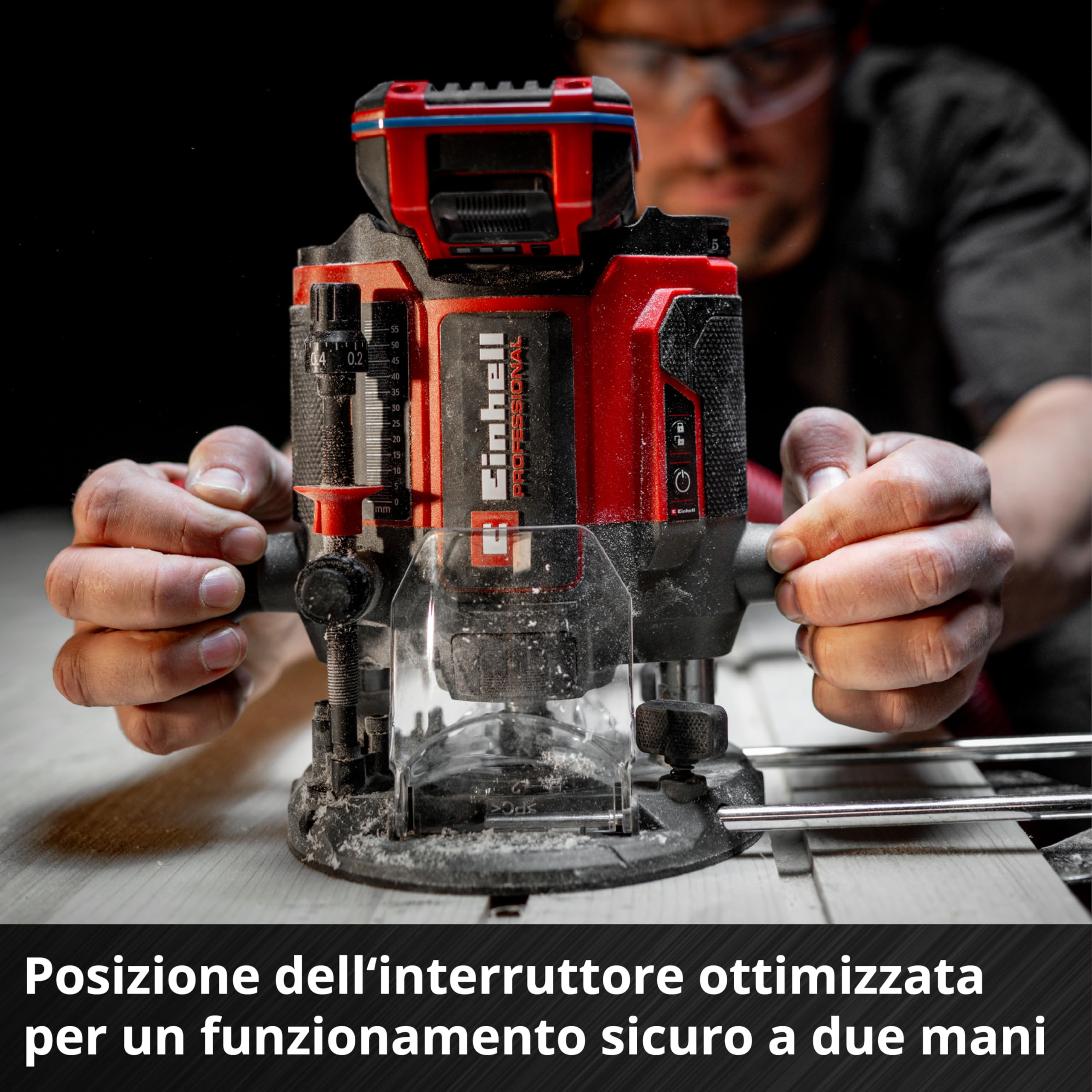 Fresatrice verticale Professional TP-RO 18/55 Li BL - Solo Power X-Change (18 V, batterie ioni di litio, alt. di sollev. 55 mm, Brushless, incl. guida parallela, senza batteria e senza caricabatteria)