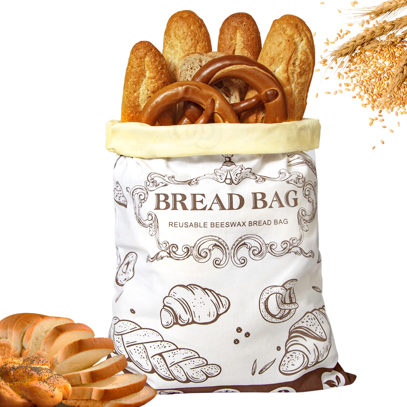 Stnopw Reusable Beeswax Bread Bags with Buckle - Large Capacity Cotton Storage for Homemade, Sourdough & Fresh Bread | FDA Food-Grade Eco-Friendly Storage Solutions (beige 1pcs)