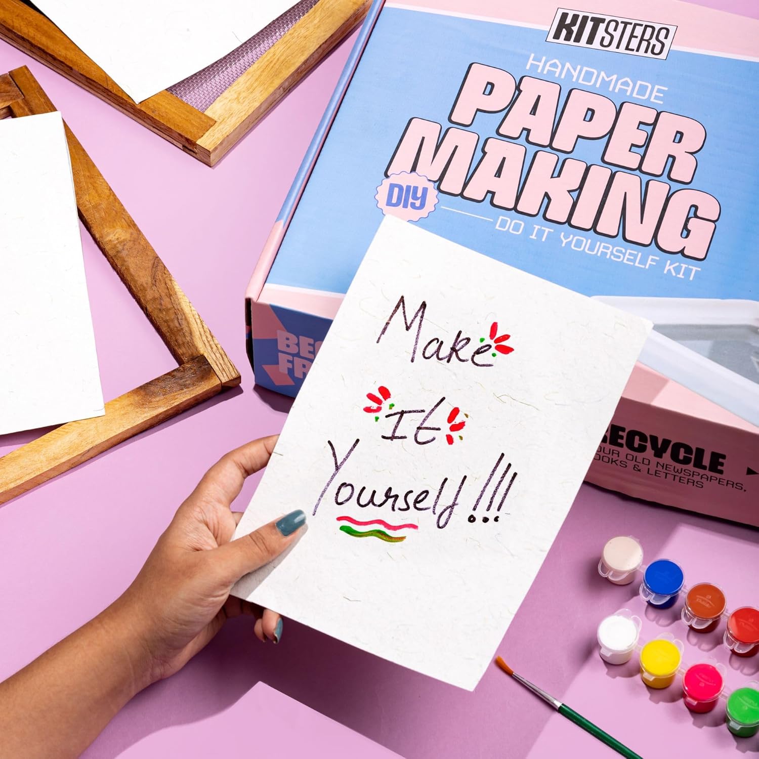 KITSTERS DIY Handmade Paper Making Kit | Make Recycled Textured Paper | DIY Kit for All - Men & Women | Craft Kit - Mould & Deckle Included | Adult Hobbies | New Crafts to Try