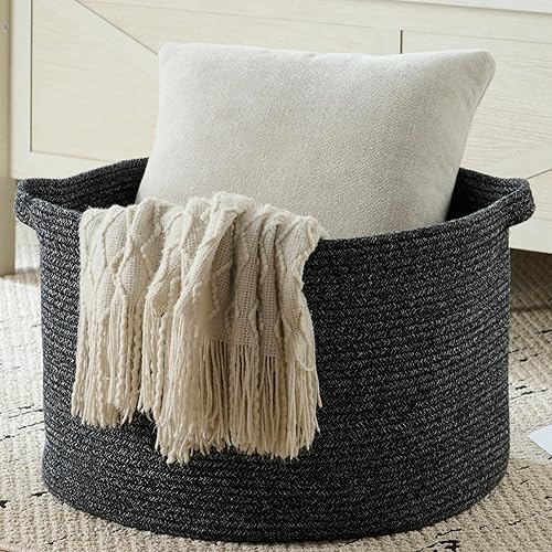 Luxury Little Cesta de almacenamiento extragrande para guardería, 22 x 22 x 14 pulgadas, cesta de cuerda de algodón 100% con asas, cesta de