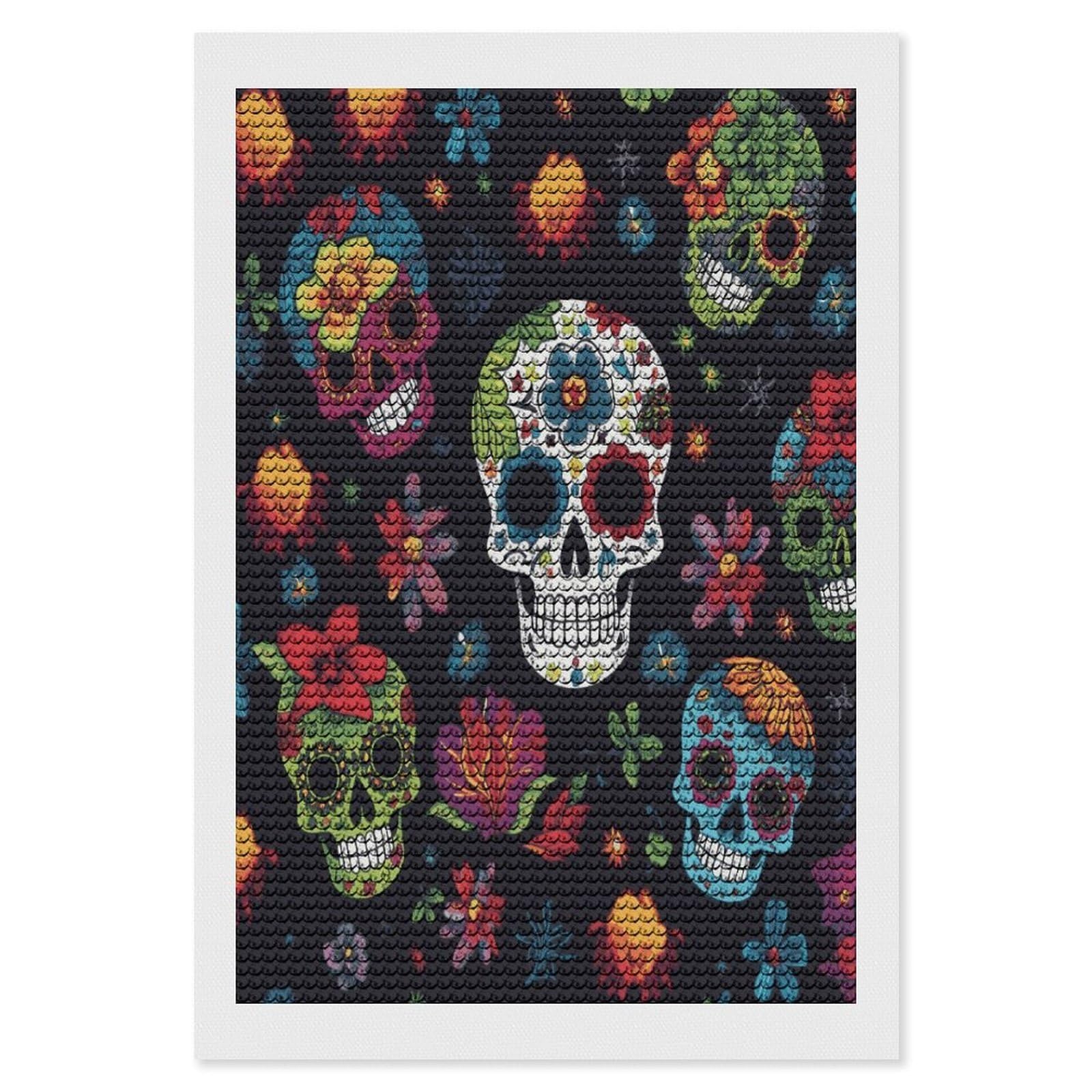 JTREHY Flower Cactus Sugar Skull Diamond Art Kits Personalized DIY Round Diamond Painting Kits for Beginner Full Drill Diamonds Dots Paintings for Adults Gem Art Crafts Home Decor