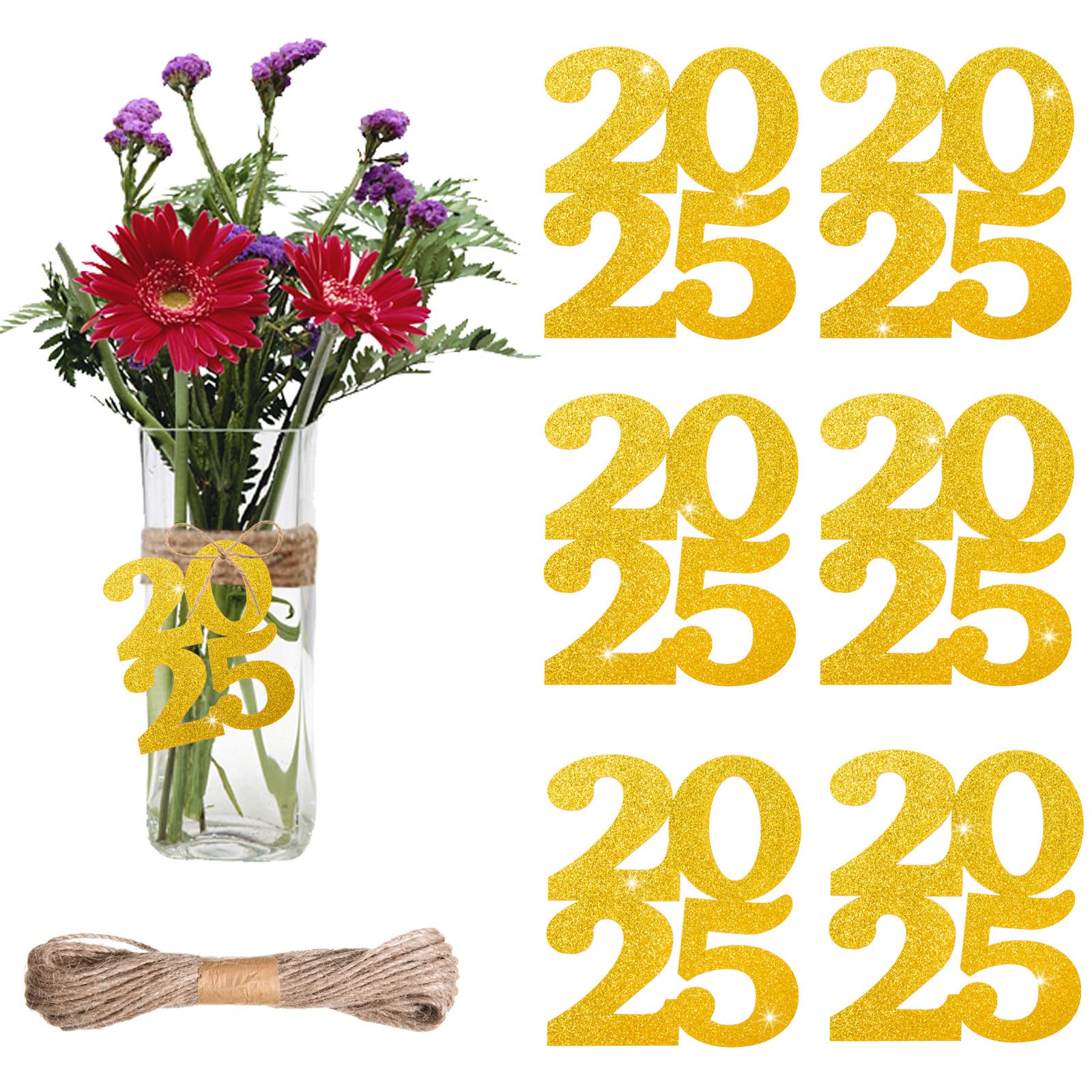 MixTeach 24pc Gold Graduation Cutouts 2025 Decorations & 32.8ft Rope