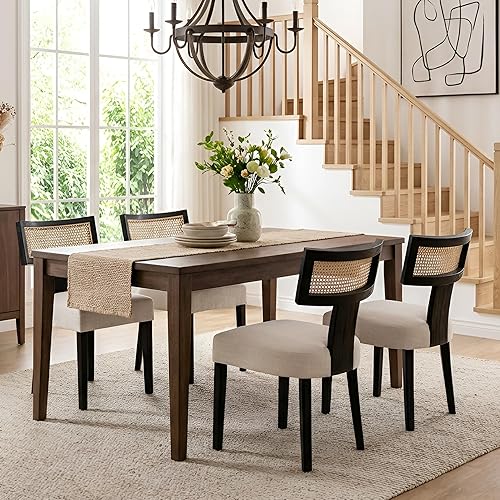 Miniatura 11 de Wahson Juego de 2 sillas de comedor estilo granja, sillas de cocina modernas de mediados de siglo tapizadas en carbón con patas de madera negra,