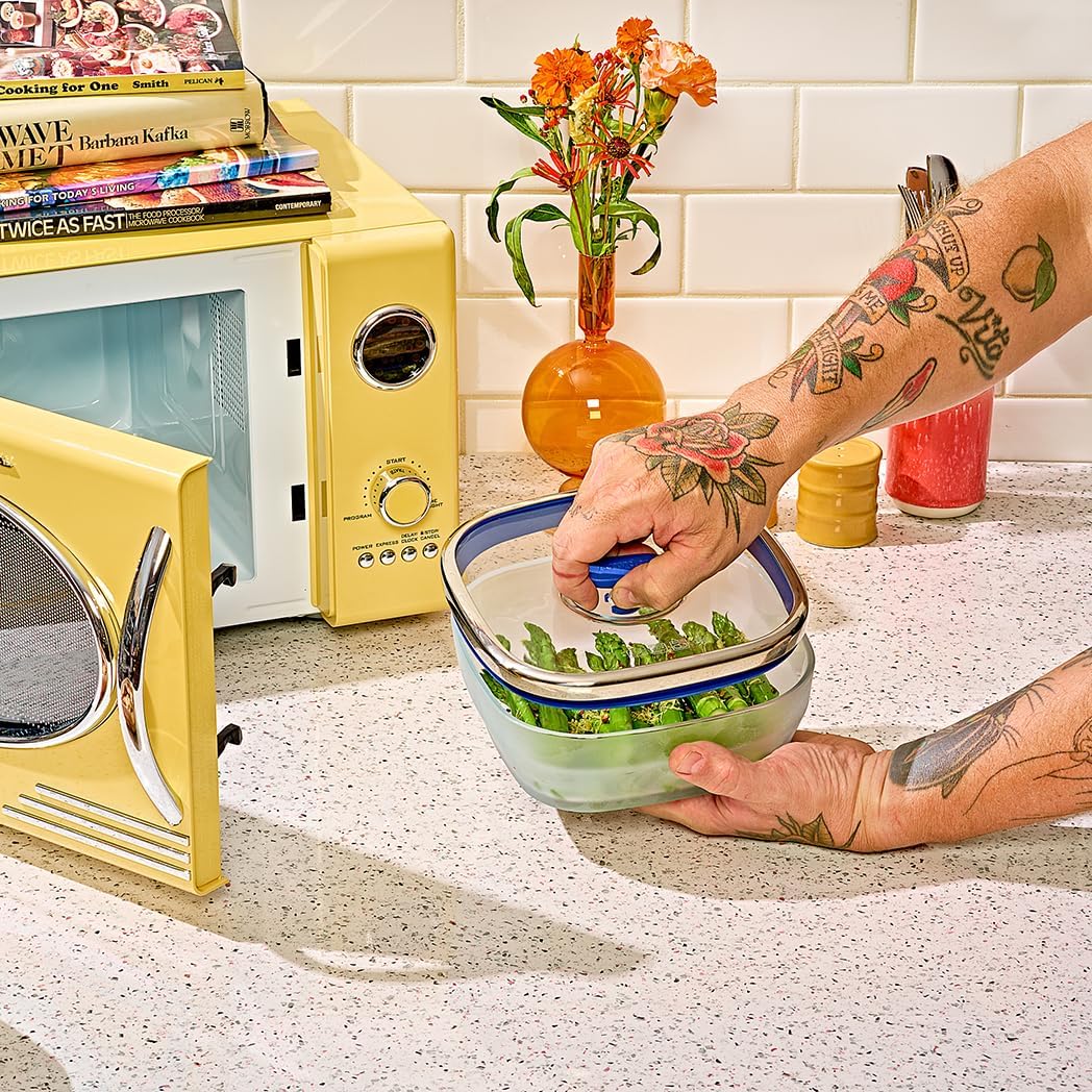 Anyday 5.5-Cup Square Glass Food Storage with Glass Lid | Plastic-Free Meal Prep & Microwave Cookware | Stackable Airtight Storage Container with Vented Lid for Microwave-Safe Reheating