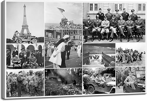 artprints1stop Lienzo impreso para pared, collage de fotografía de la Segunda Guerra Mundial, 36 x 24 pulgadas