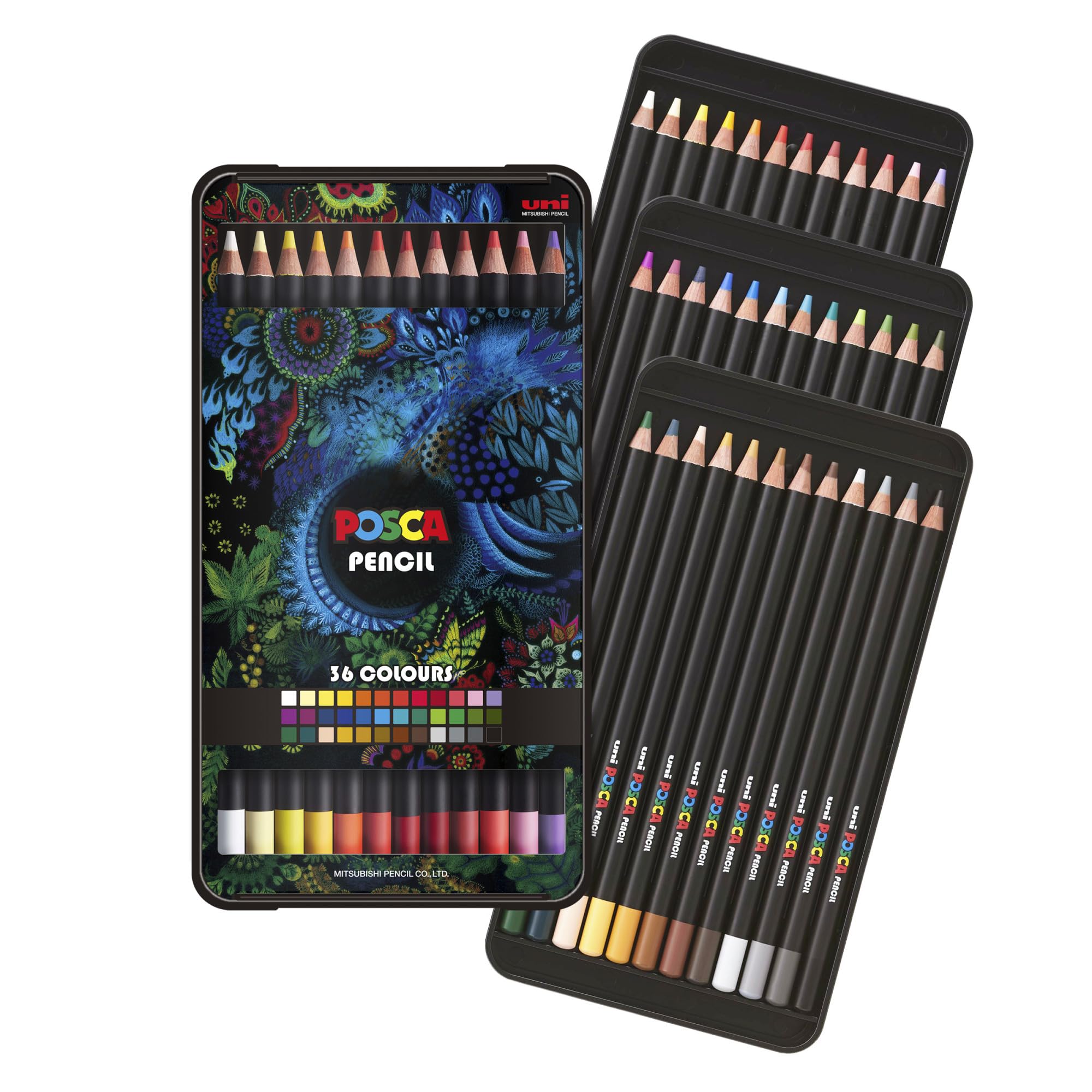 POSCA - Coffret Bento Pencil 36 Couleurs - Crayons de Couleur à Base d'Huile et Cire - Forte Intensité Chromatique - Multisupports - Rendu Mat et Superposable - Mitsubishi Pencil