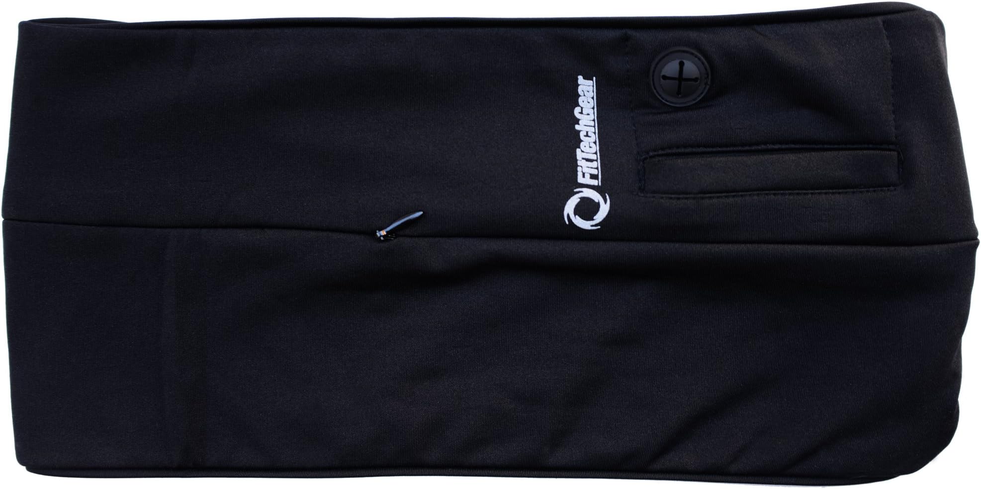 FitTech Gear Hip Hugging Stretchable Workout Belt | 4 Pockets, 1 with Zipper | Cell Phone Cord Opening | Good for Workouts, Running, Walking, Hiking | Use As a Money Belt | Low Introductory Price