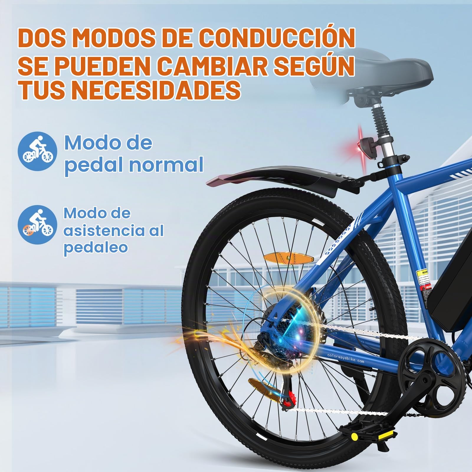 COLORWAY Bicicleta Eléctrica 26” para Adultos, Motor 250W, 7 Velocidades, Suspensión Delantera, Doble Freno de Disco, E-Bike Urbana y de Montaña, Alta Autonomía, Carga Máx. 120 kg