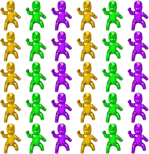 King Cake Babies, 30 piezas de 1.2 pulgadas Mardi Gras mini bebés de plástico metálico dorado morado verde bebé para decoración de pasteles rey,