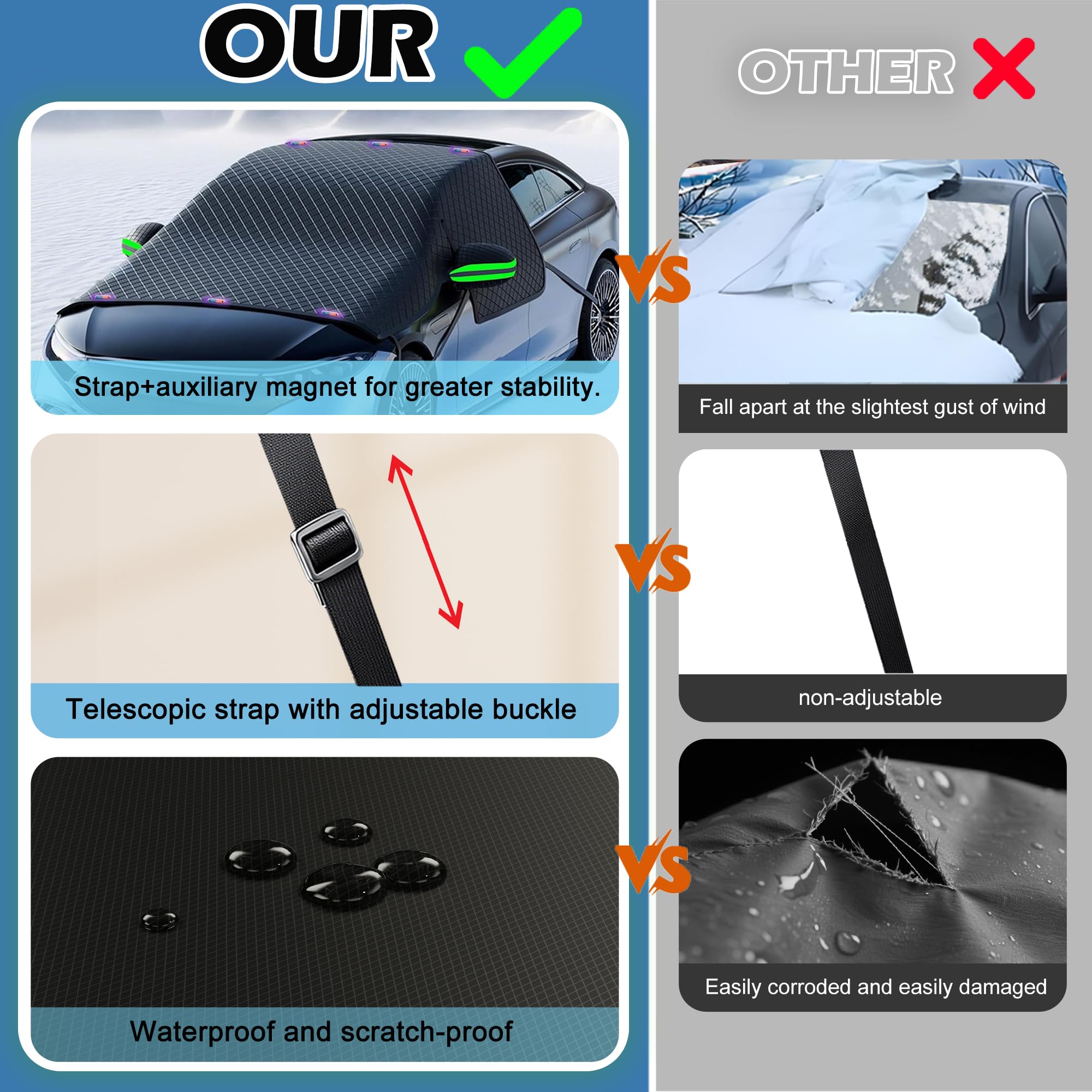 Windshield Snow Cover Car Windshield Cover for Ice and Snow Automotive Large Magnetic Windshield Frost Cover with Side — view 5