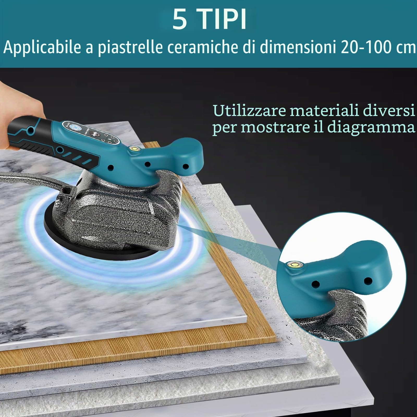 Vibratore Per Piastrelle Compatibile Con Makita 18 V Batteria, Vibratore Per Piastrelle Con Ventosa Da 4,7", 5 Marce, Velocità Regolabile, Capacità Di 60 Kg (Batteria Non Inclusa)