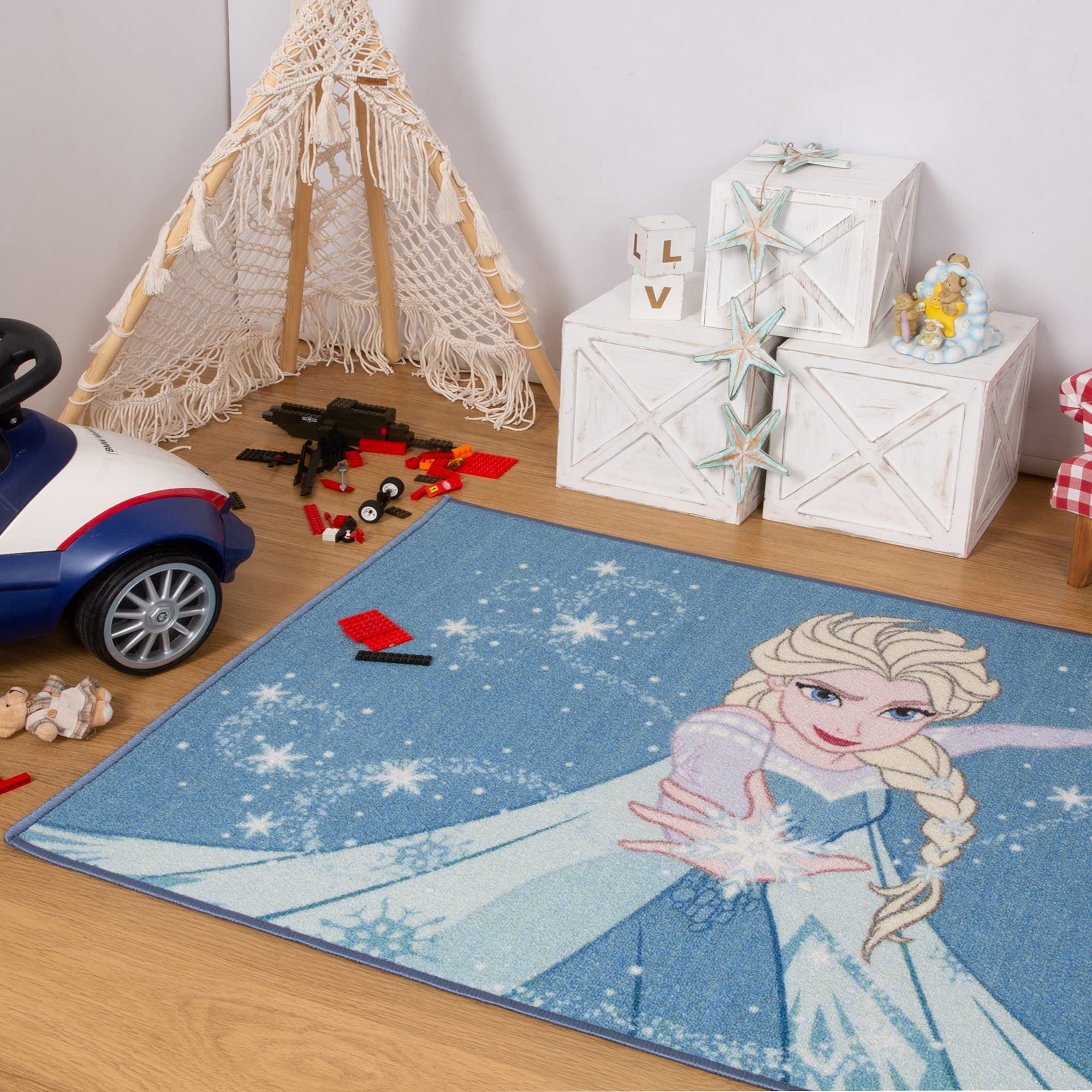 Disney Home Tappeto da gioco per bambini, con licenza ufficiale, per la cameretta dei bambini, antiscivolo, lavabile in lavatrice, motivo tappeto Disney Frozen, 80 x 120 cm