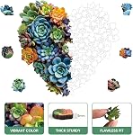 Heart Succulent Wooden Puzzles for Adults, 200 Piece Unique Shaped Wood Jigsaw Puzzles for Adults and Kids, Fun Challenging Puzzles Family Game Gift, Medium 11.7'' x 11.2''