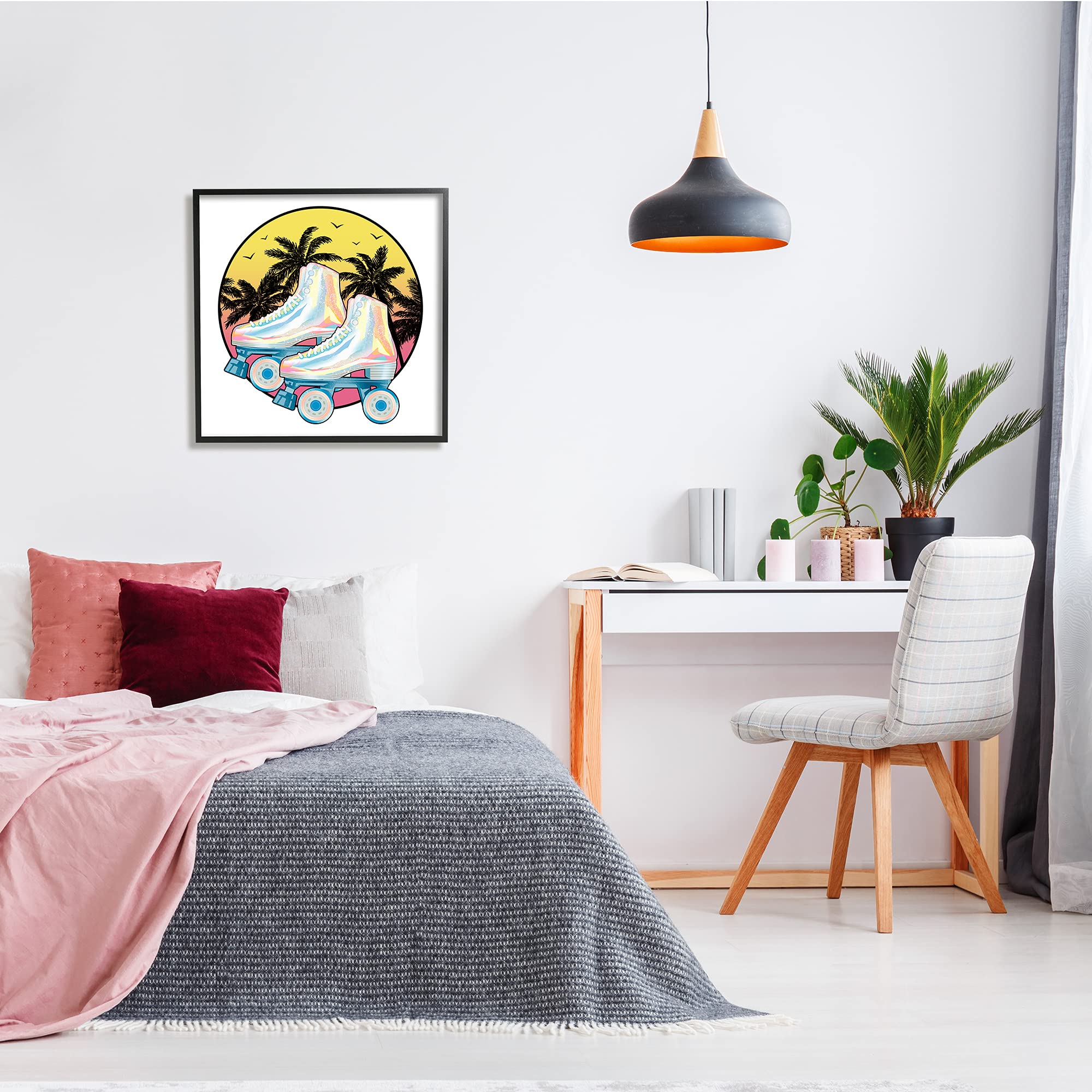 Stupell Industries Retro Tropical Summer Sky Vintage Roller Skating Derby, Designed by Ziwei Li Black Framed Wall Art, 24 x 24, Blue