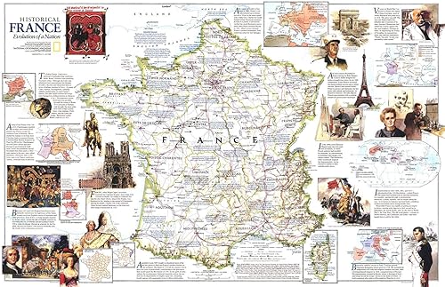 National Geographic Mapa histórico de pared de Francia, 31.5 x 20.5 pulgadas, lienzo enrollado