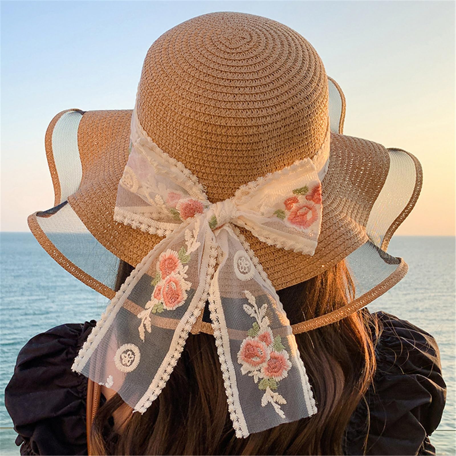 Amazon.com: Muloo Handmade Straw Hat Elegant Ribbon Decorated Sun