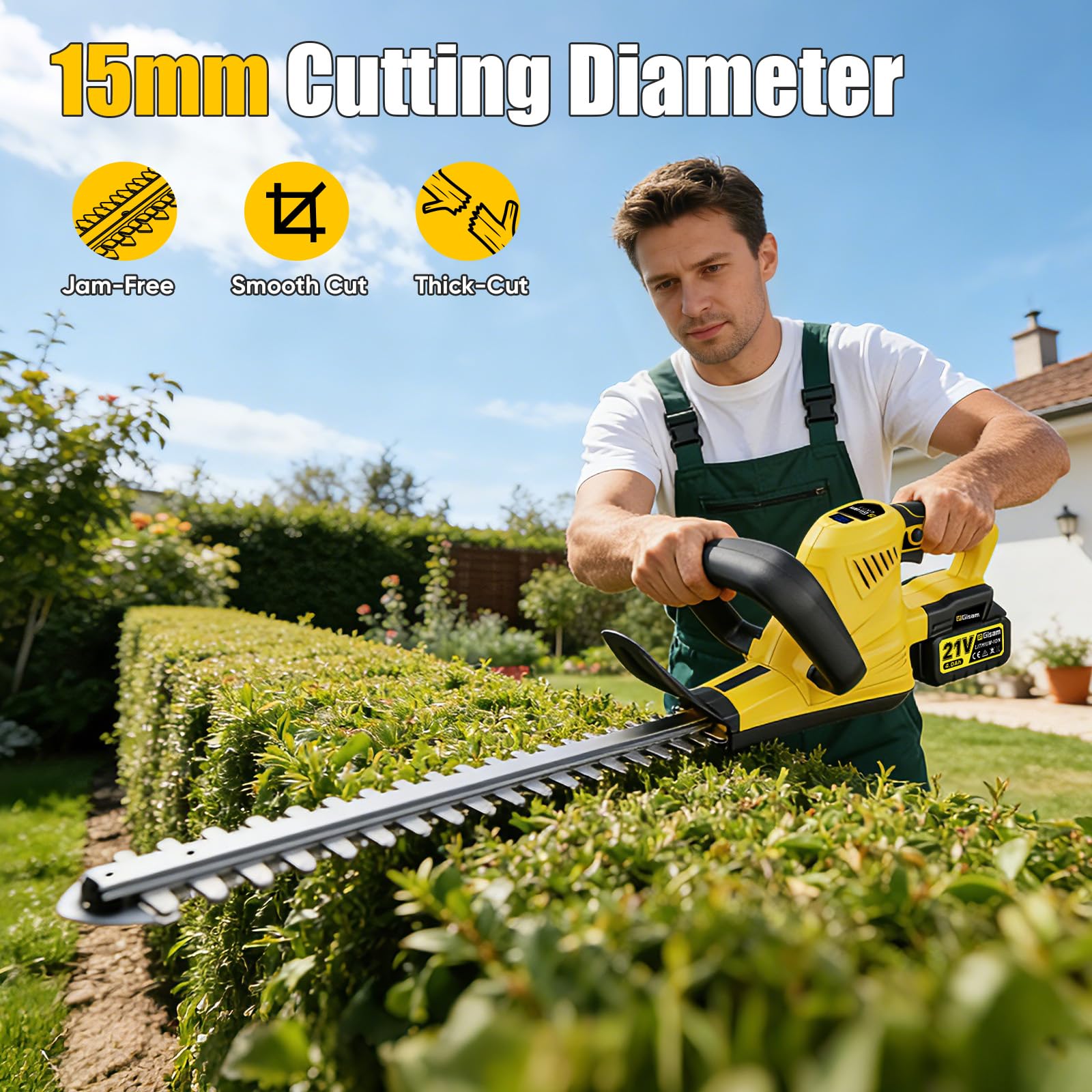 Cortasetos inalámbrico, Motor sin escobillas, baterías de 4, 0 Ah, Cortasetos con Hoja de Doble Efecto, Mango ergonómico, Tijeras inalámbricas para arbustos de jardín, arbustos y Plantas de Borde
