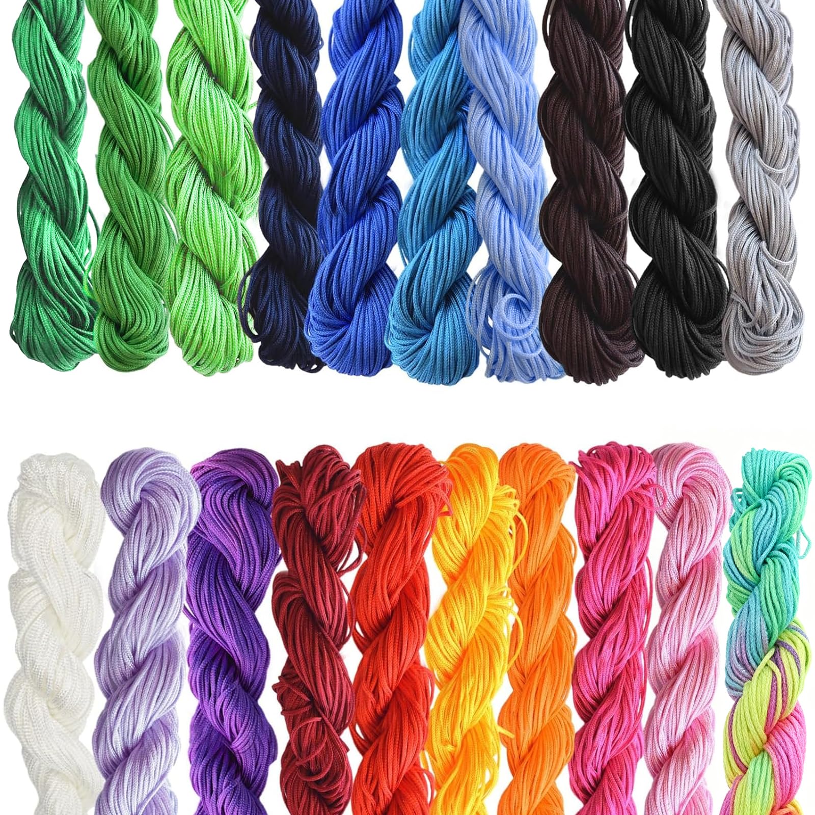 Plkjiu 20 Pieces Premium Silk Nylon Cord, 1mm Macrame Chinese Knotting Cord, Macrame Thread Hair Braiding for Friendship Bracelet Necklace DIY Craft Jewellery Making(20 Colors, 22m Each Color)