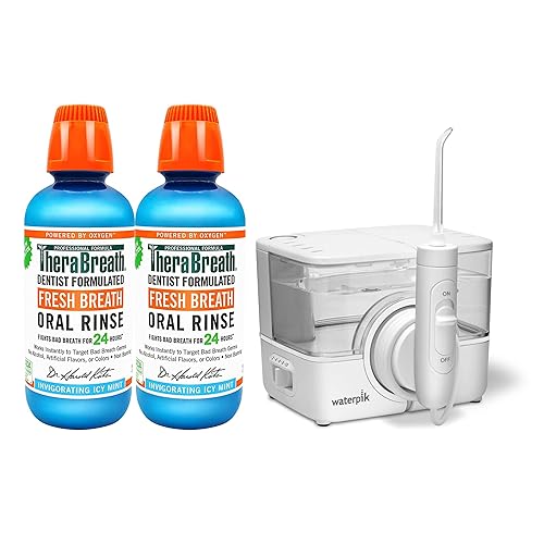 Waterpik ION - Irrigador de agua portátil inalámbrico profesional con 7 puntas de hilo dental y enjuague oral TheraBreath Fresh Breath formulado por