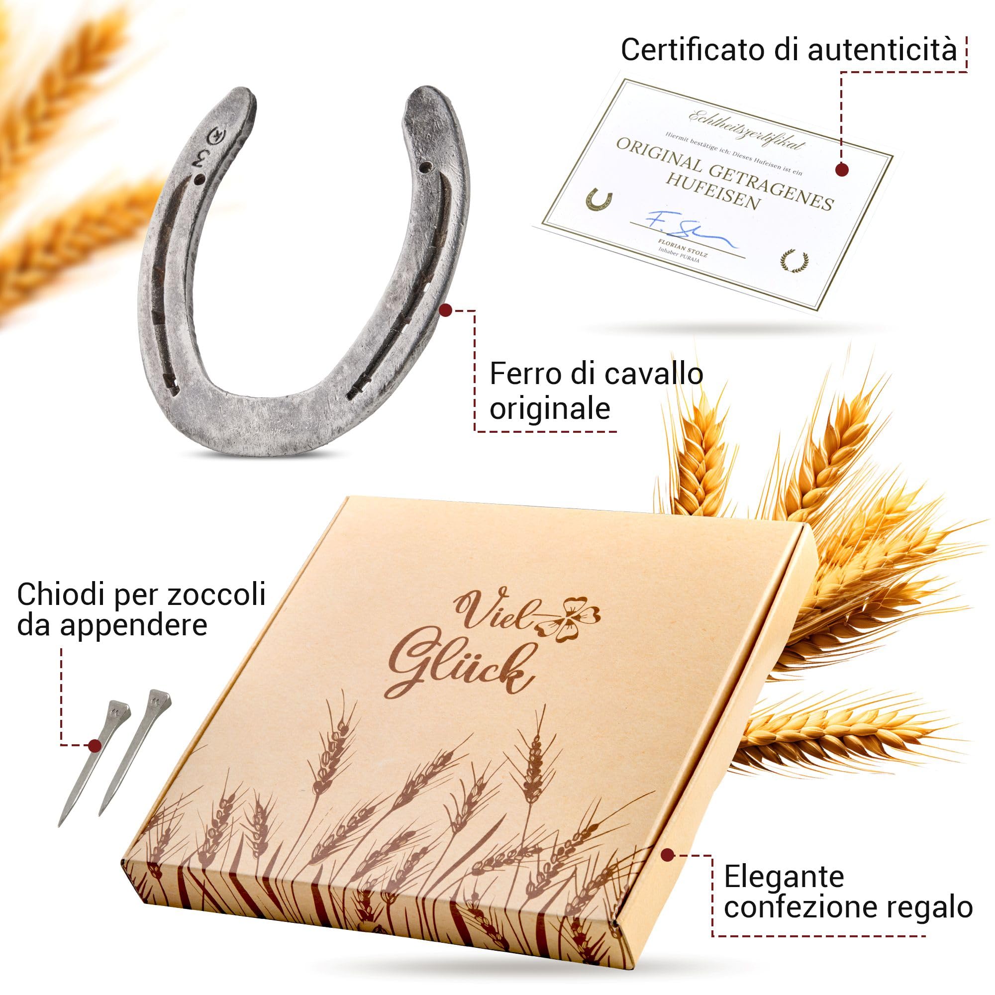 PURAJA Regalo ferro di cavallo Autentico ferro di cavallo consumato | Portafortuna per compleanno, inaugurazione della casa | Originale con certificato di autenticità
