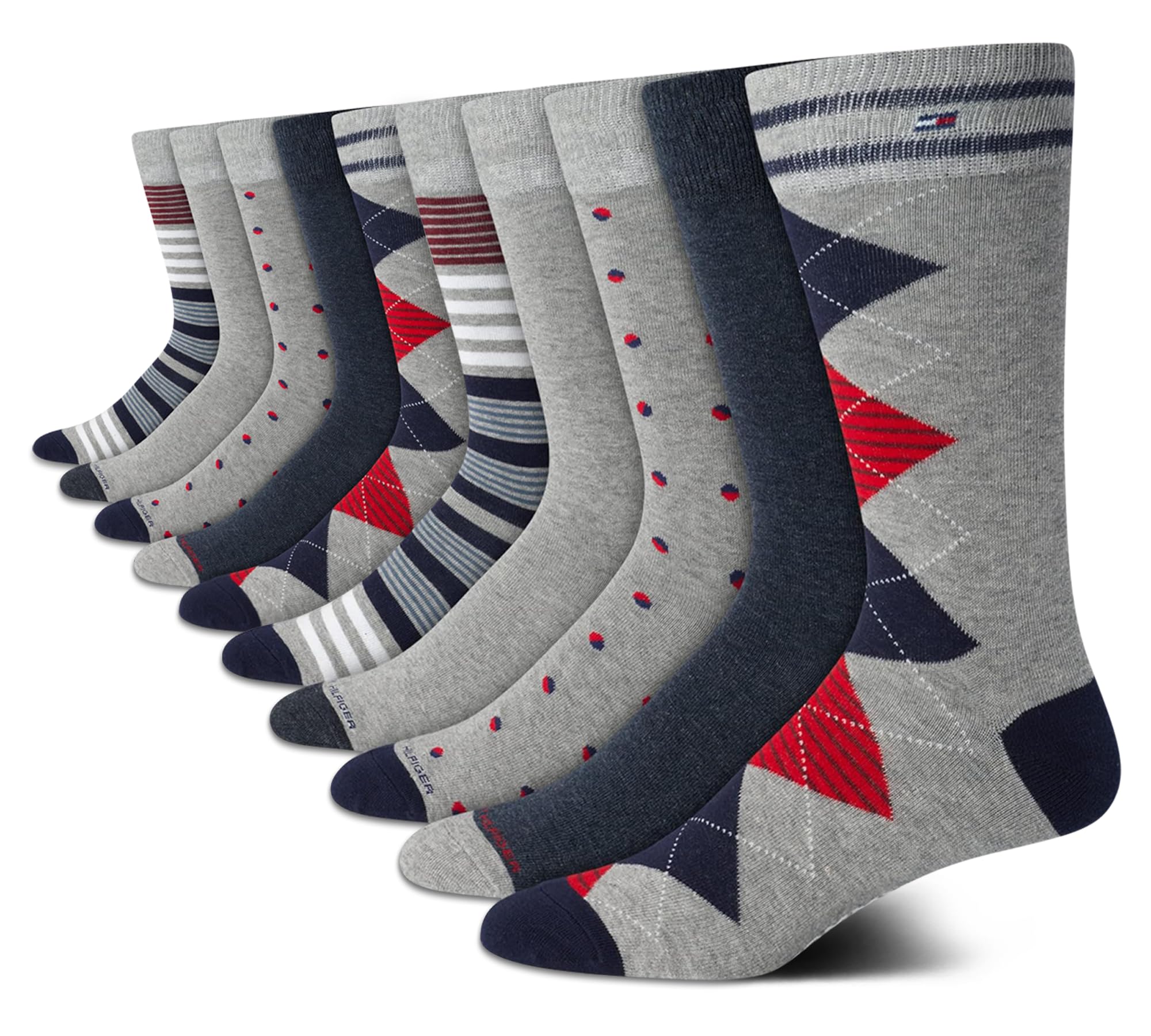 Tommy Hilfiger Calcetines casuales de mezcla de algodón suave para hombre, paquete de 10