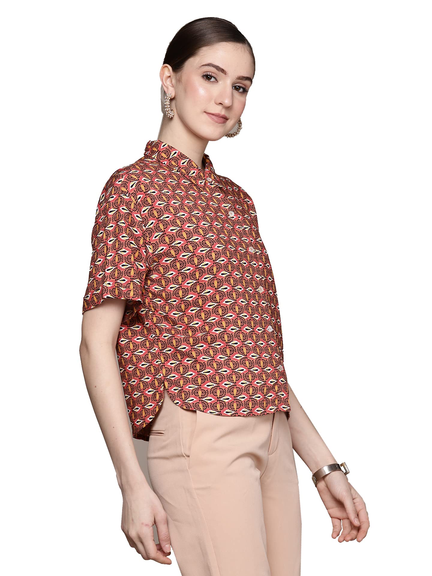 Label RITU KUMARPeach Geometric Shirt