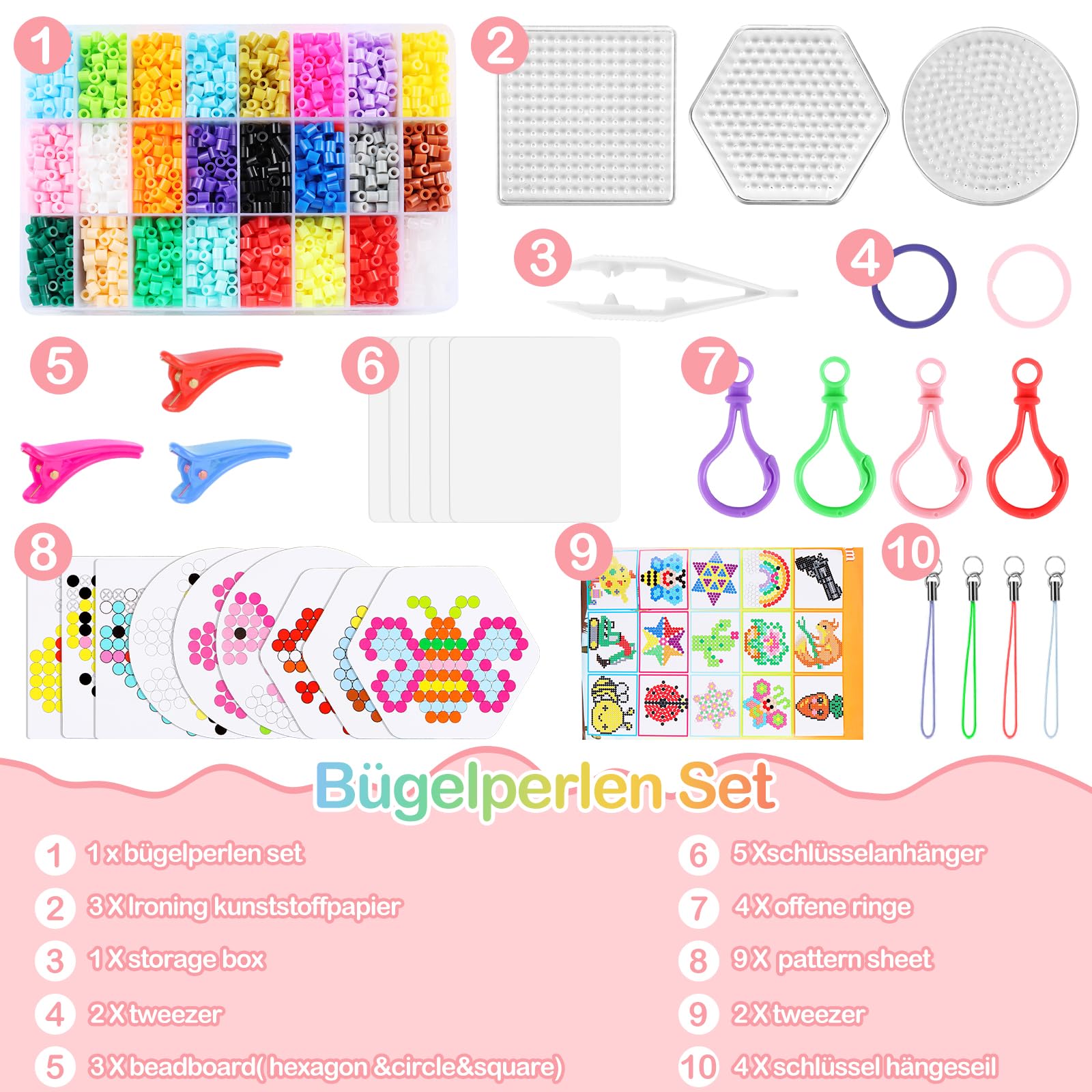 Kit De Perles Hama Colorées Avec Pegboards à Repasser, Papier Fusible Jouets Pour Enfants 5mm B 24 Colors Tool