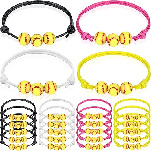 20Pcs Softball Charm Bracelets Softball Party Favors Beads Adjustable Wristbands Inspirational Sport Ball Bracelet for Women Sport Birthday Party Christmas Holiday Gifts for Softball Team Players