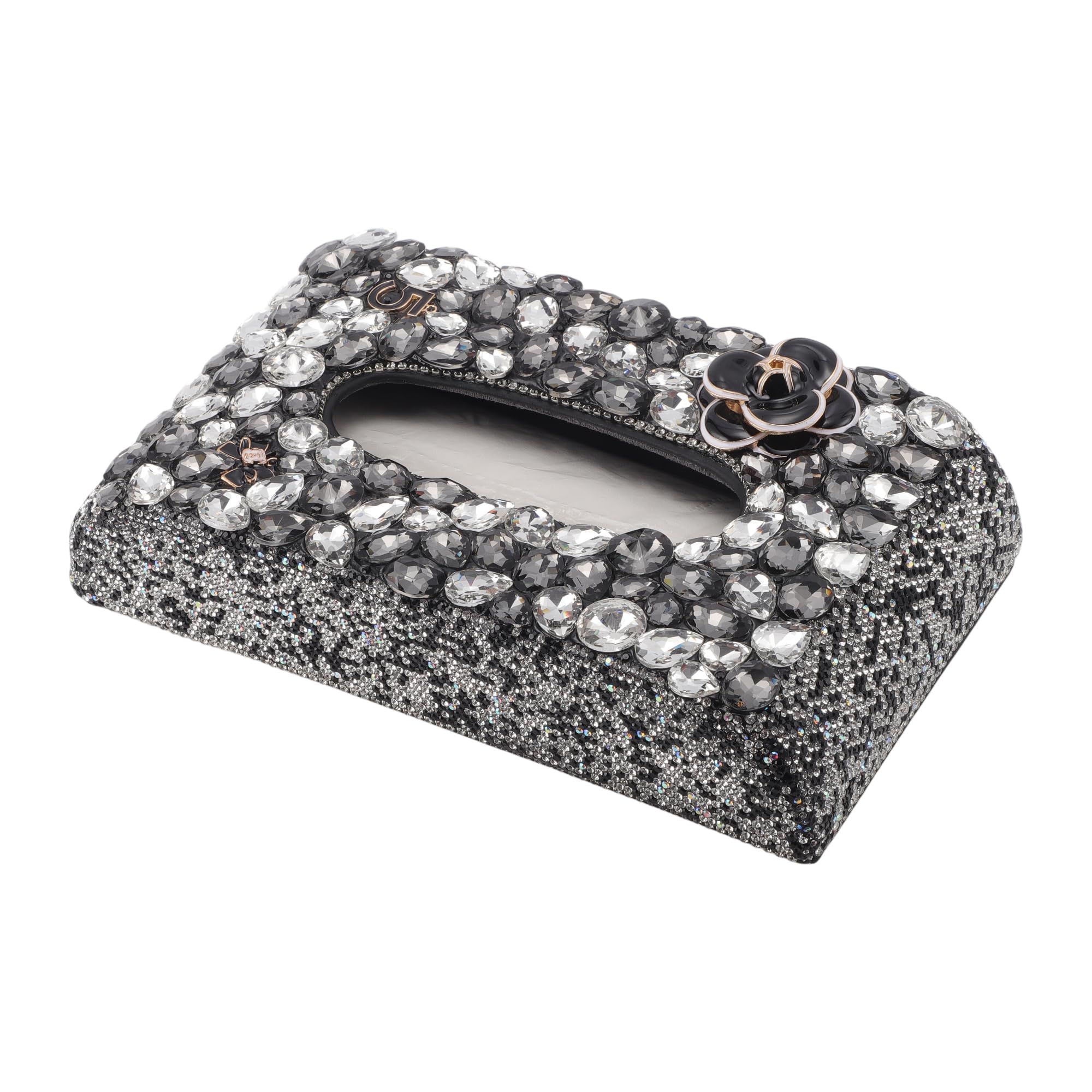 Porte-Mouchoirs pour Voiture Organisateur De Boîte À Mouchoirs pour Voiture Incrusté De Diamants PU Strass 9.45"x5.51"x2.17" Noir 1 Pc