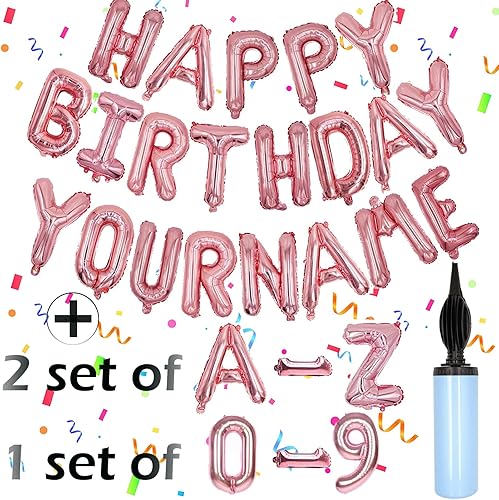 76pcs Happy Birthday Balloon Banner, Rose Gold Balloons Letters, Personalized 16" Mylar Foil Birthday Decorations include 2 Sets A- Z, 1 set Number