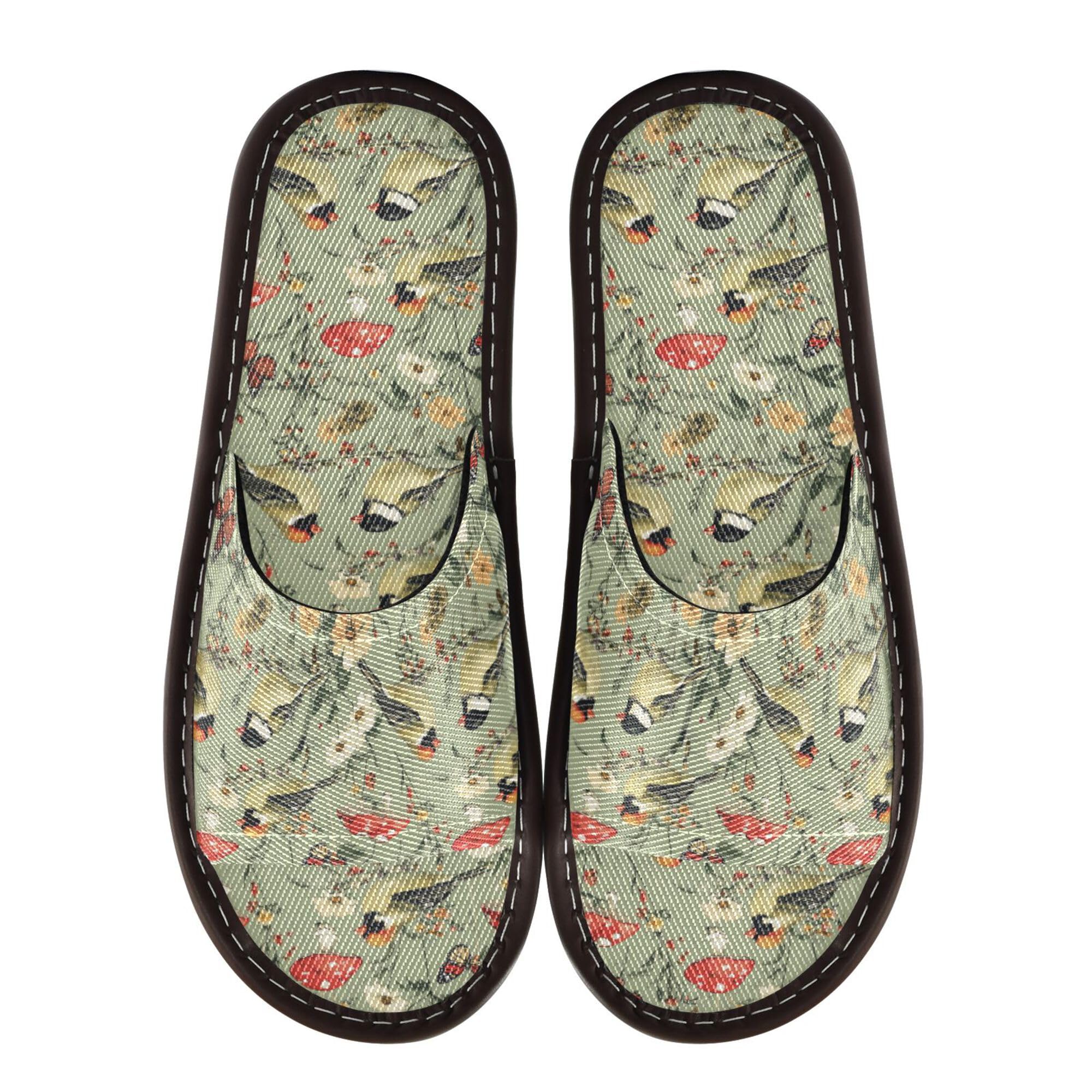 KLL Bathroom Slippers Indoor Outdoor Reusable Lightweight Open-toe Slip-on Home Shoes for Pool Gym Bath House 5.5-6 Aesthetic Goldfinch Birds Sage Green